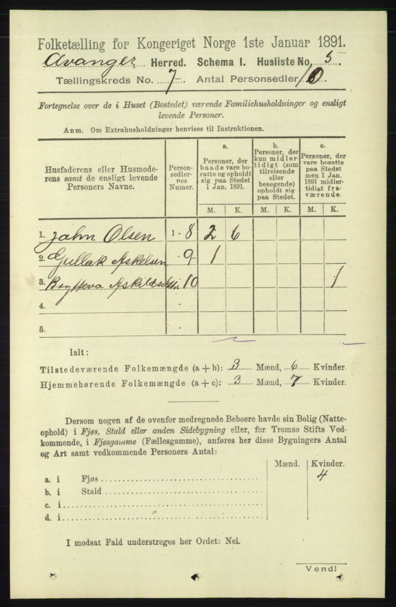 RA, 1891 census for 1237 Evanger, 1891, p. 1815