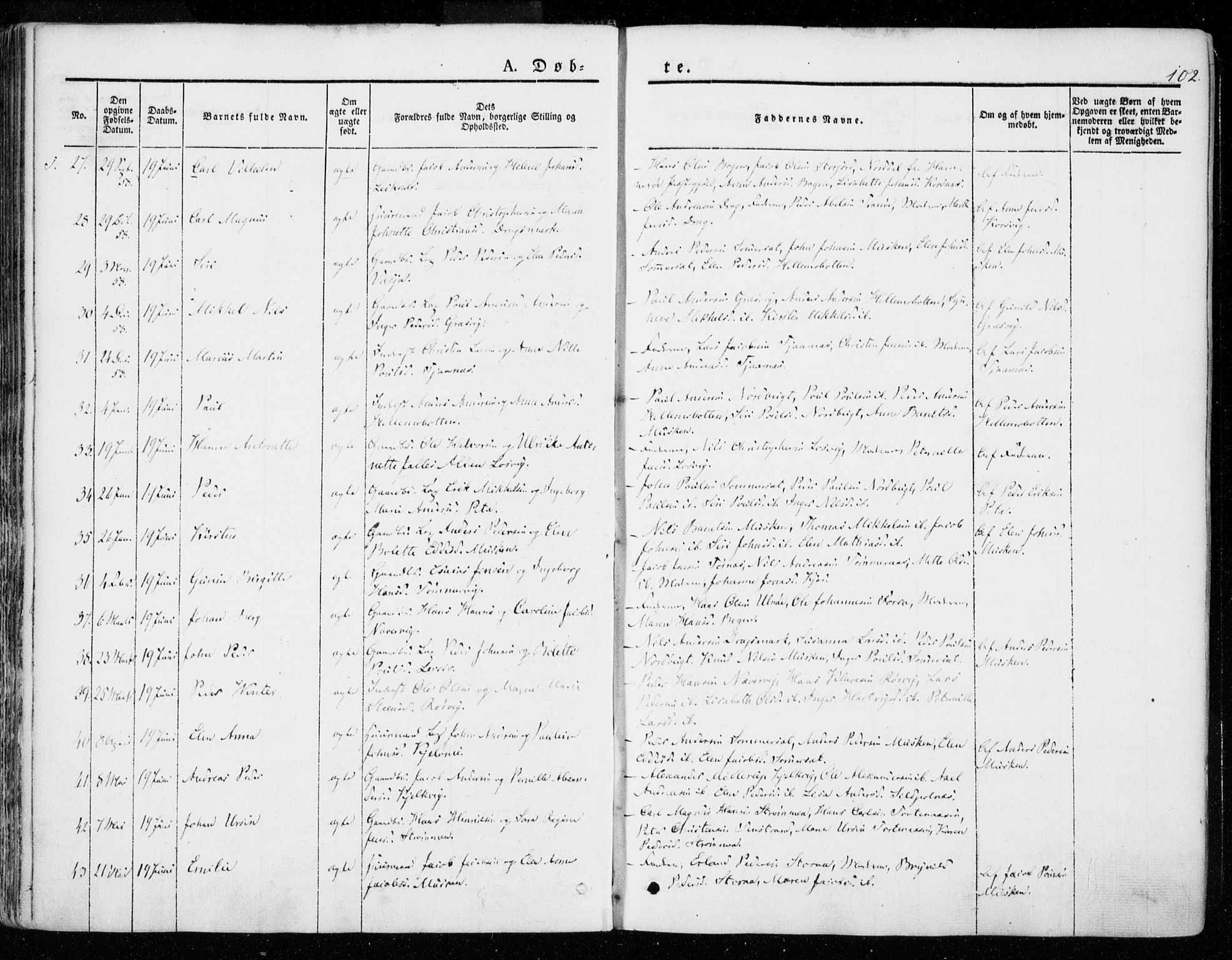 Ministerialprotokoller, klokkerbøker og fødselsregistre - Nordland, AV/SAT-A-1459/872/L1033: Parish register (official) no. 872A08, 1840-1863, p. 102