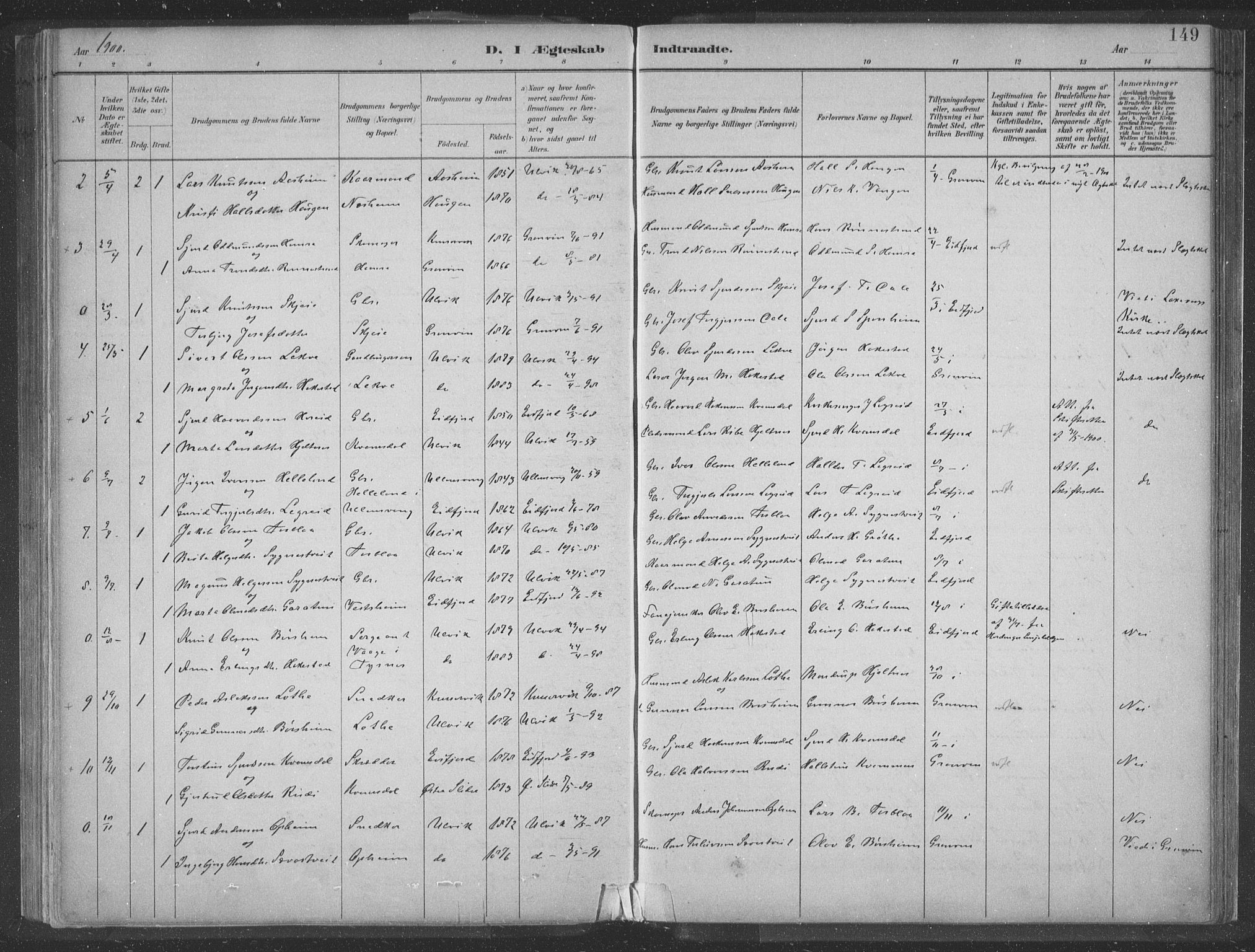 Ulvik sokneprestembete, SAB/A-78801/H/Hab: Parish register (copy) no. A 3, 1883-1908, p. 149