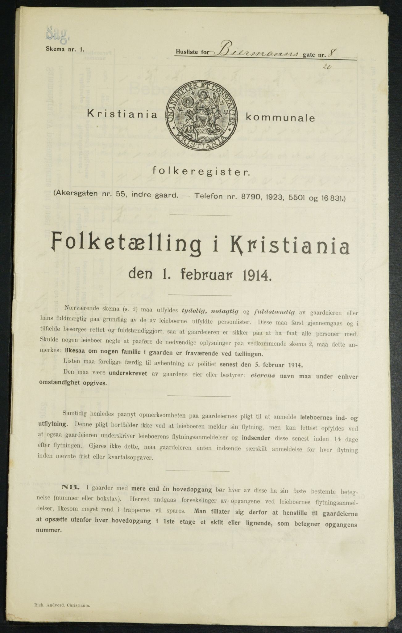 OBA, Municipal Census 1914 for Kristiania, 1914, p. 4797