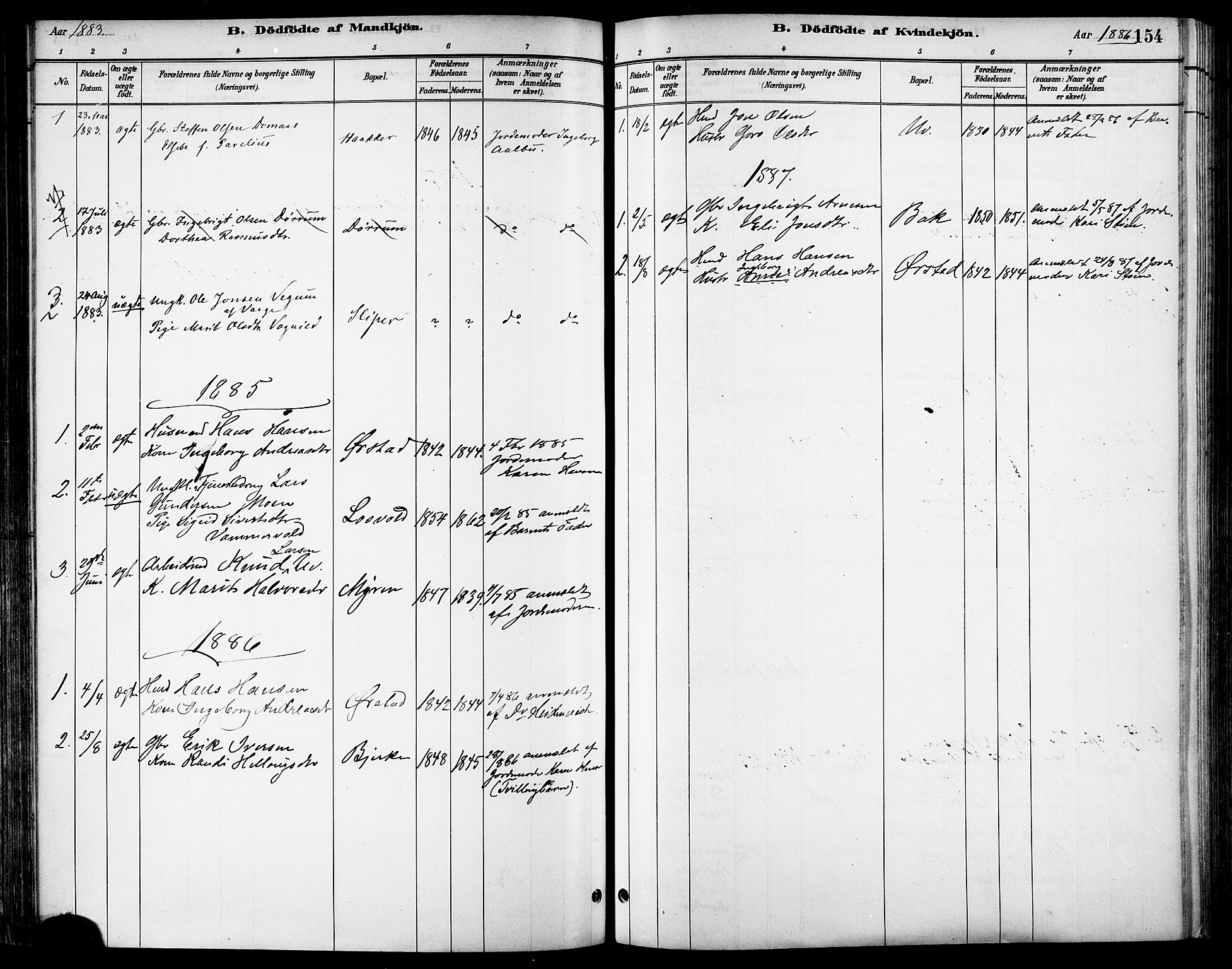 Ministerialprotokoller, klokkerbøker og fødselsregistre - Sør-Trøndelag, SAT/A-1456/678/L0901: Parish register (official) no. 678A10, 1881-1894, p. 154
