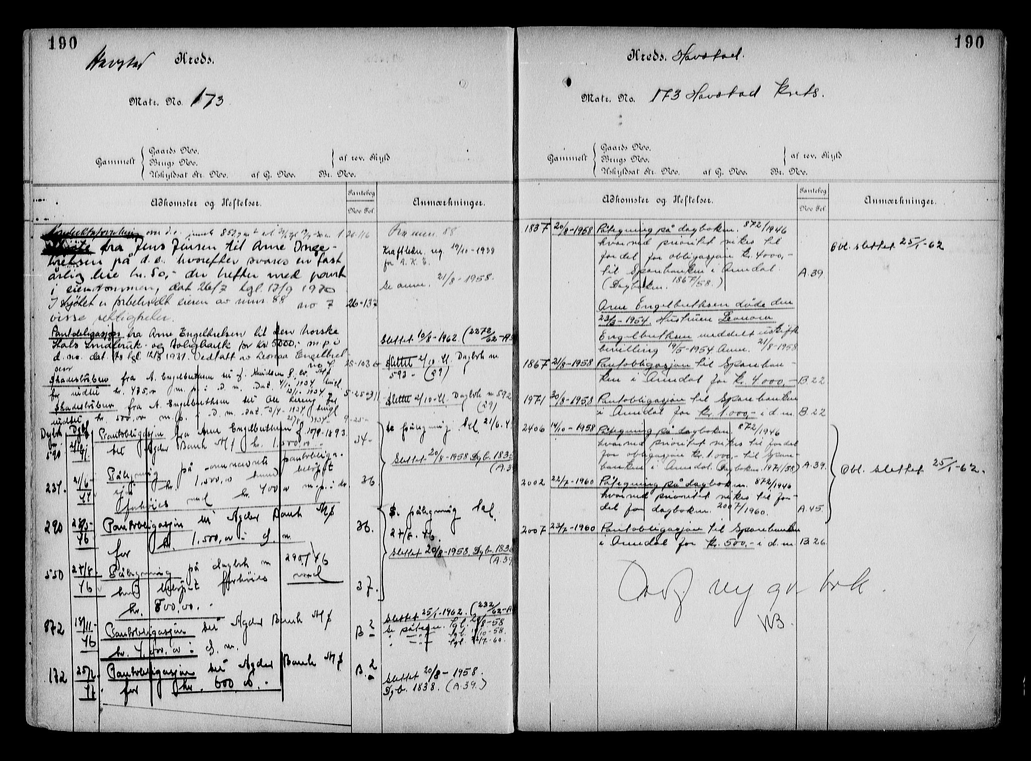 Arendal byfogd, AV/SAK-1222-0001/G/Ga/L0015: Mortgage register no. 13, 1860-1960, p. 190