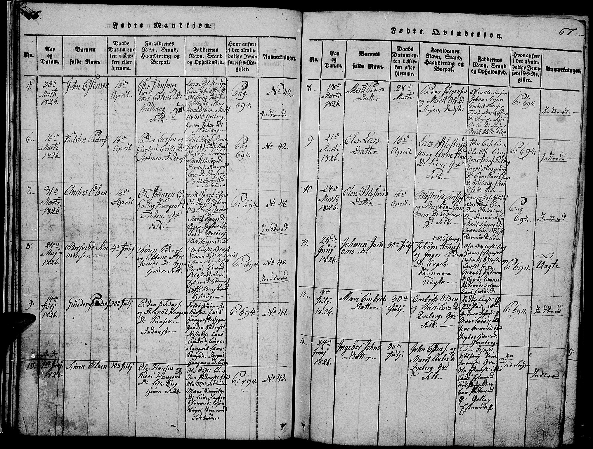 Tynset prestekontor, SAH/PREST-058/H/Ha/Hab/L0002: Parish register (copy) no. 2, 1814-1862, p. 66-67
