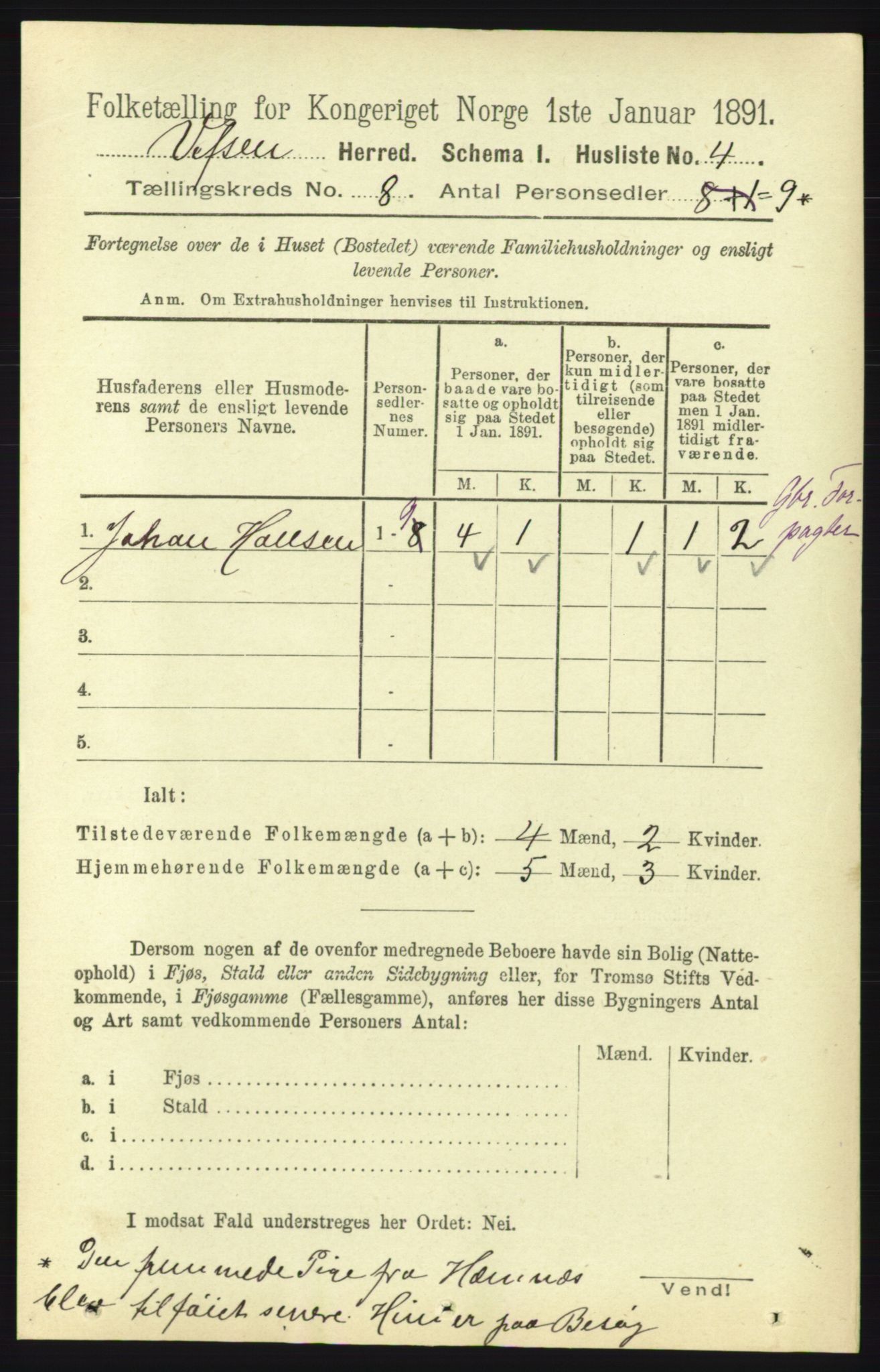 RA, 1891 census for 1824 Vefsn, 1891, p. 4189