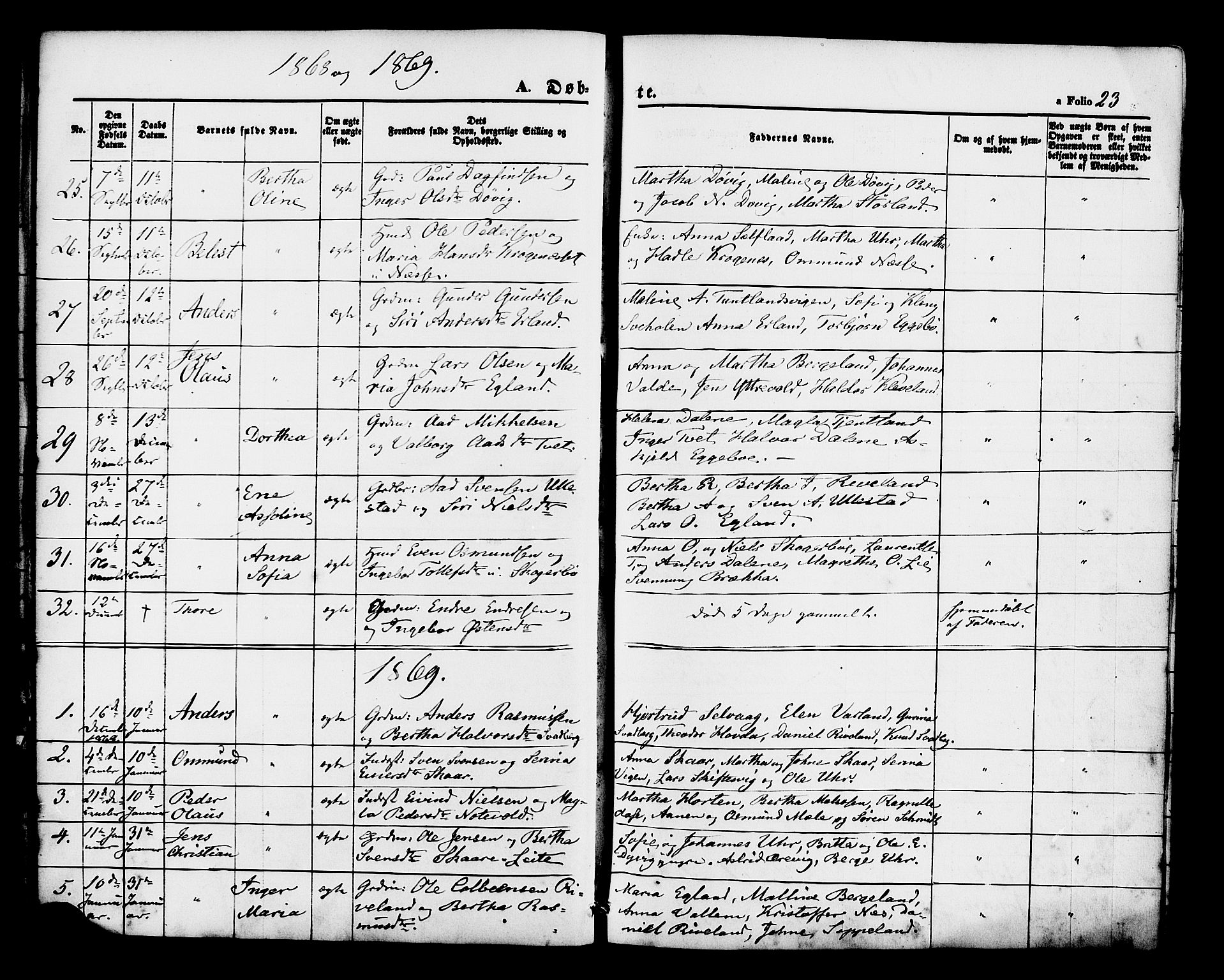 Hjelmeland sokneprestkontor, AV/SAST-A-101843/01/IV/L0012: Parish register (official) no. A 12, 1862-1886, p. 23