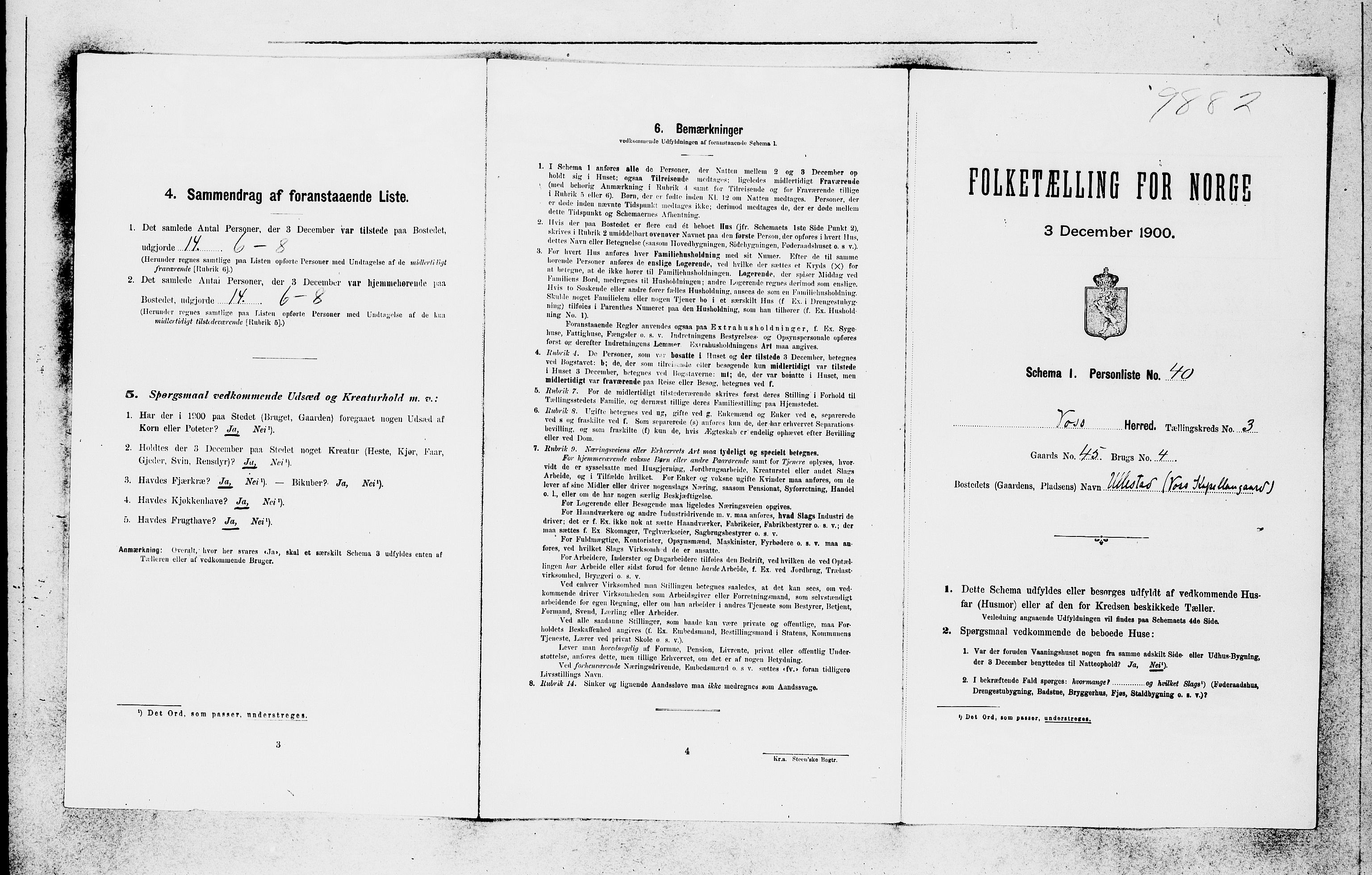 SAB, 1900 census for Voss, 1900, p. 494