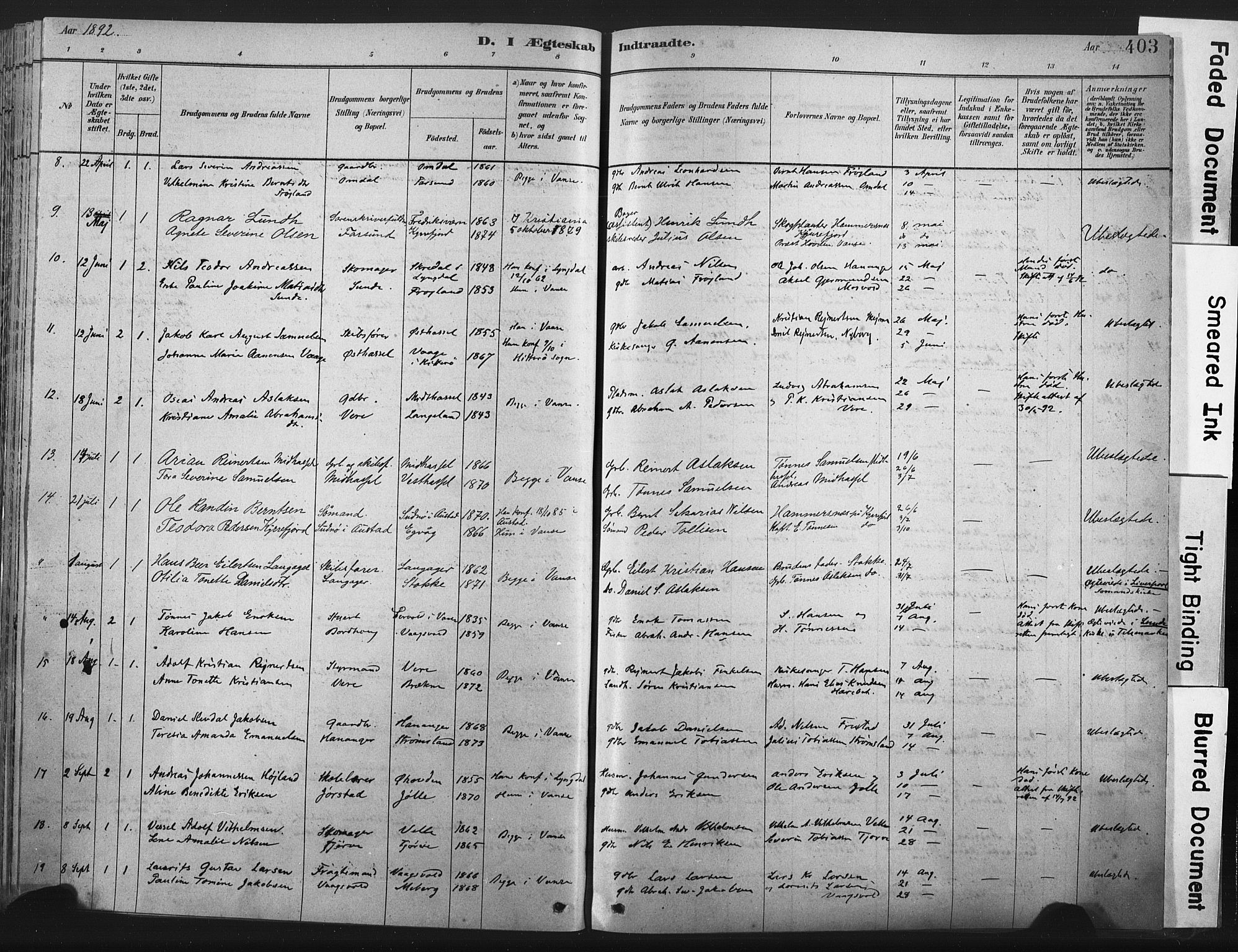 Lista sokneprestkontor, AV/SAK-1111-0027/F/Fa/L0012: Parish register (official) no. A 12, 1879-1903, p. 403