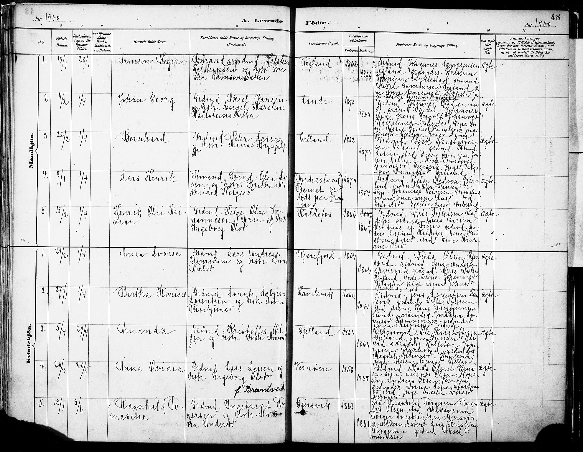 Tysnes sokneprestembete, SAB/A-78601/H/Haa: Parish register (official) no. B 1, 1887-1906, p. 48