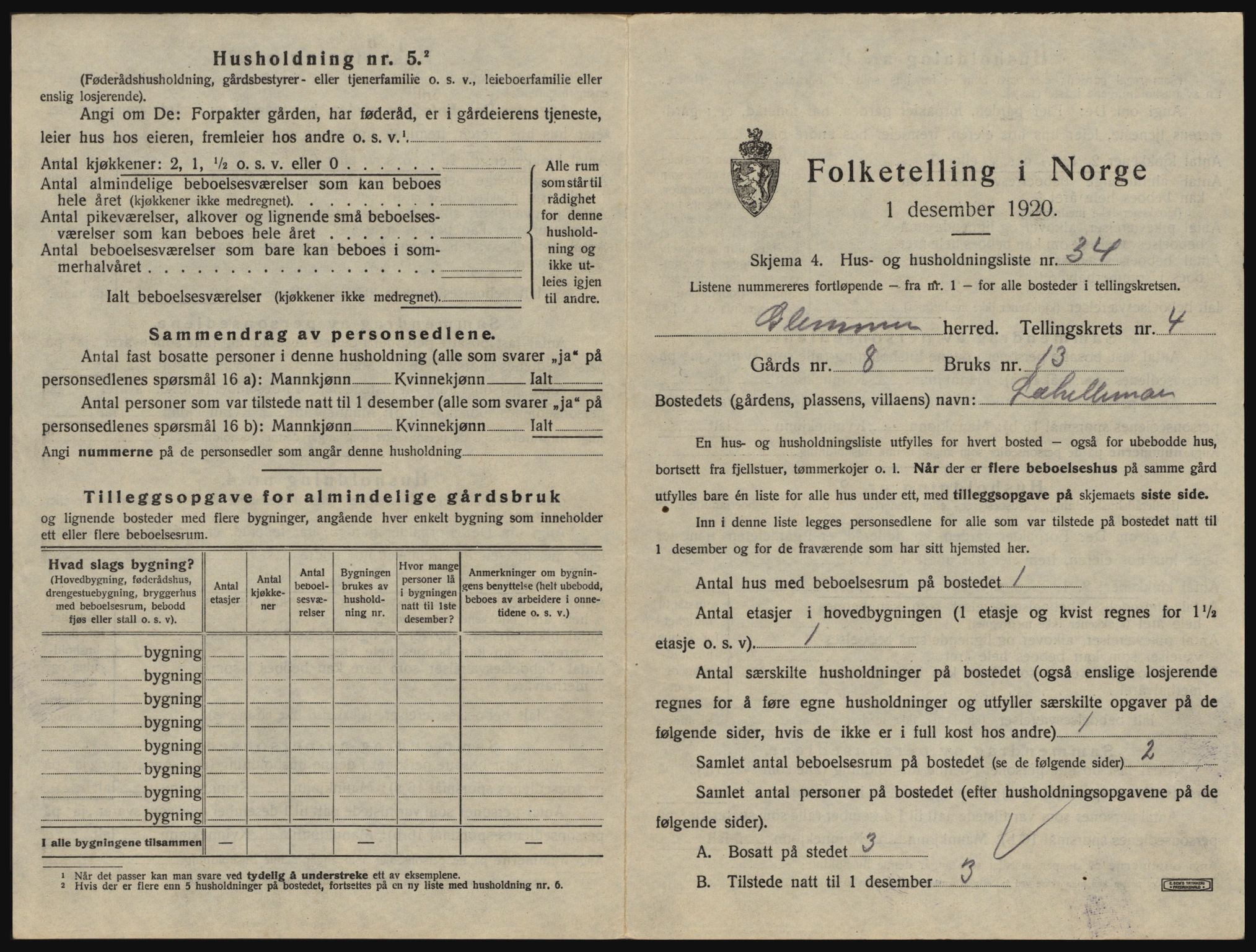 SAO, 1920 census for Glemmen, 1920, p. 695