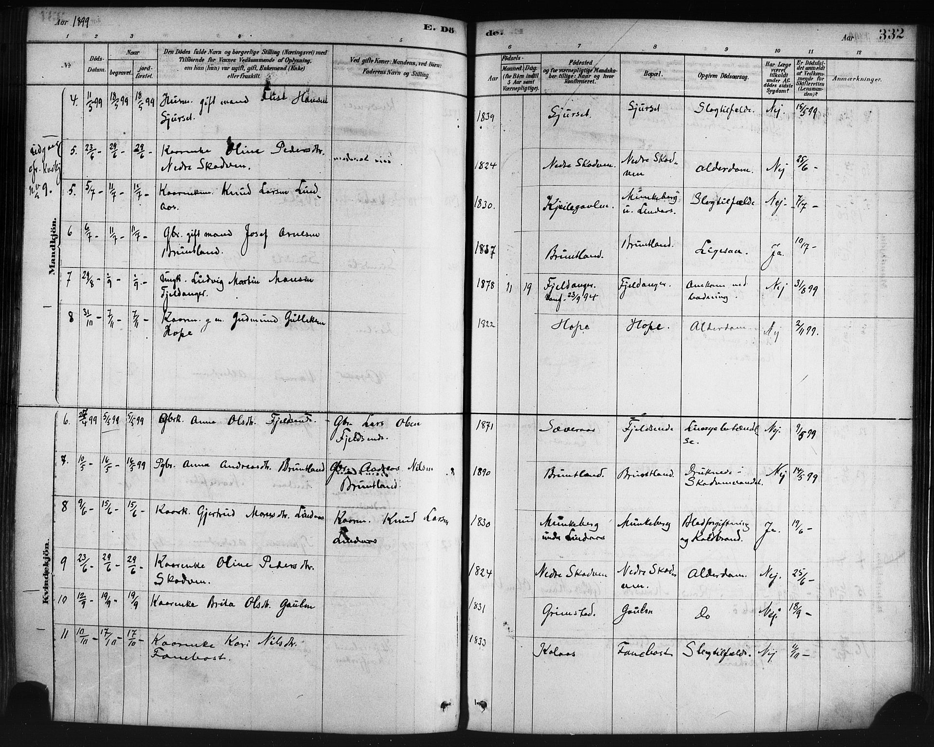 Lindås Sokneprestembete, AV/SAB-A-76701/H/Haa/Haaa/L0019: Parish register (official) no. A 19, 1878-1912, p. 332