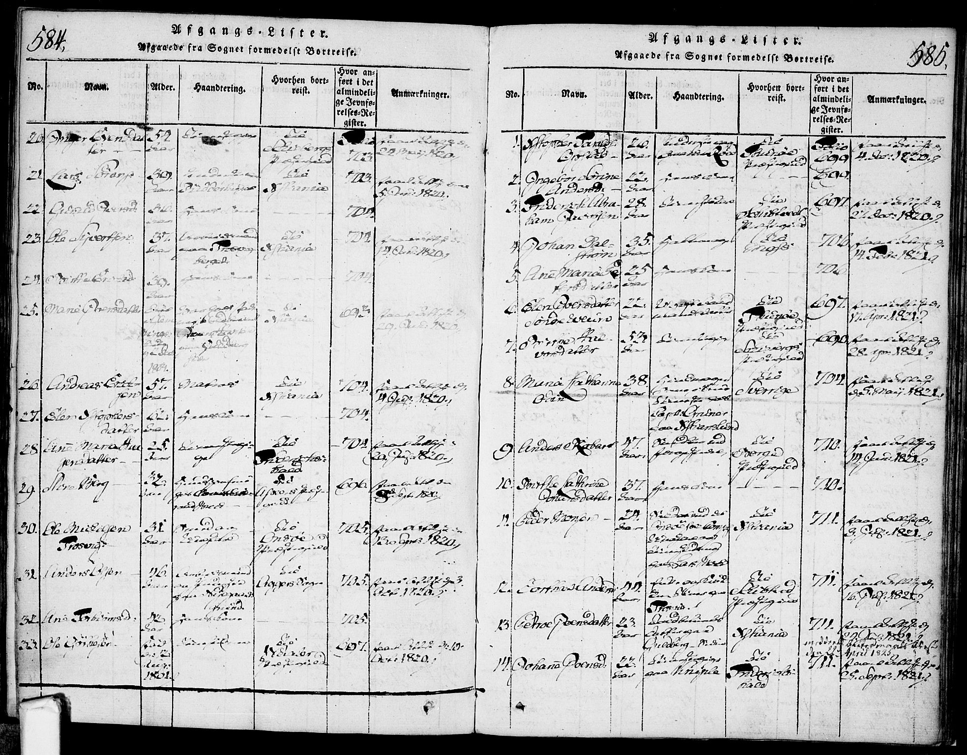 Glemmen prestekontor Kirkebøker, AV/SAO-A-10908/F/Fa/L0004: Parish register (official) no. 4, 1816-1838, p. 584-585