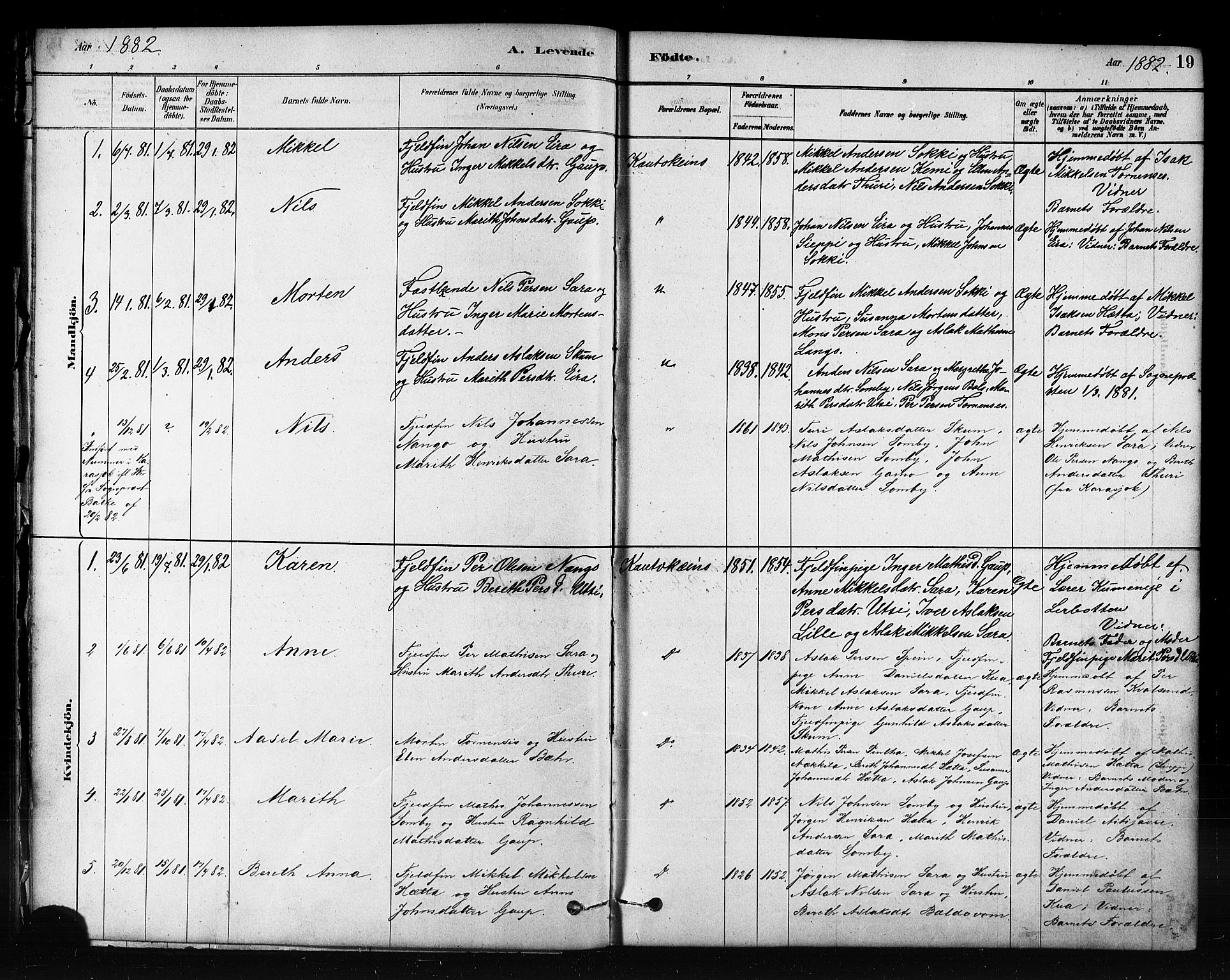 Kautokeino sokneprestembete, SATØ/S-1340/H/Hb/L0002.klokk: Parish register (copy) no. 2, 1877-1896, p. 19