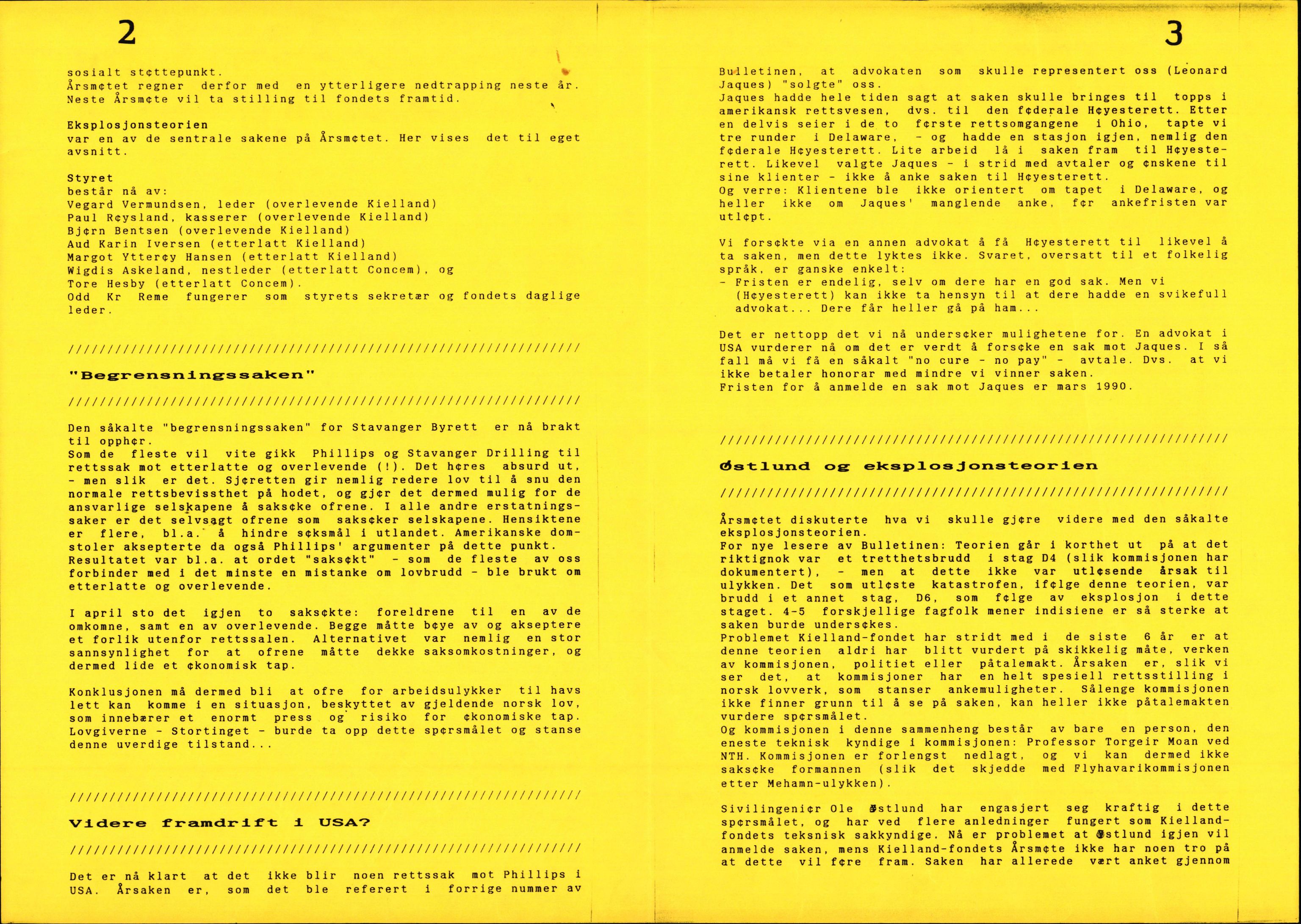 Pa 1660 - Kielland- fondet, AV/SAST-A-102242/X/Xa/L0001: Rapport til overlevende og etterlatte/ Kielland Bulletin, 1980-1998