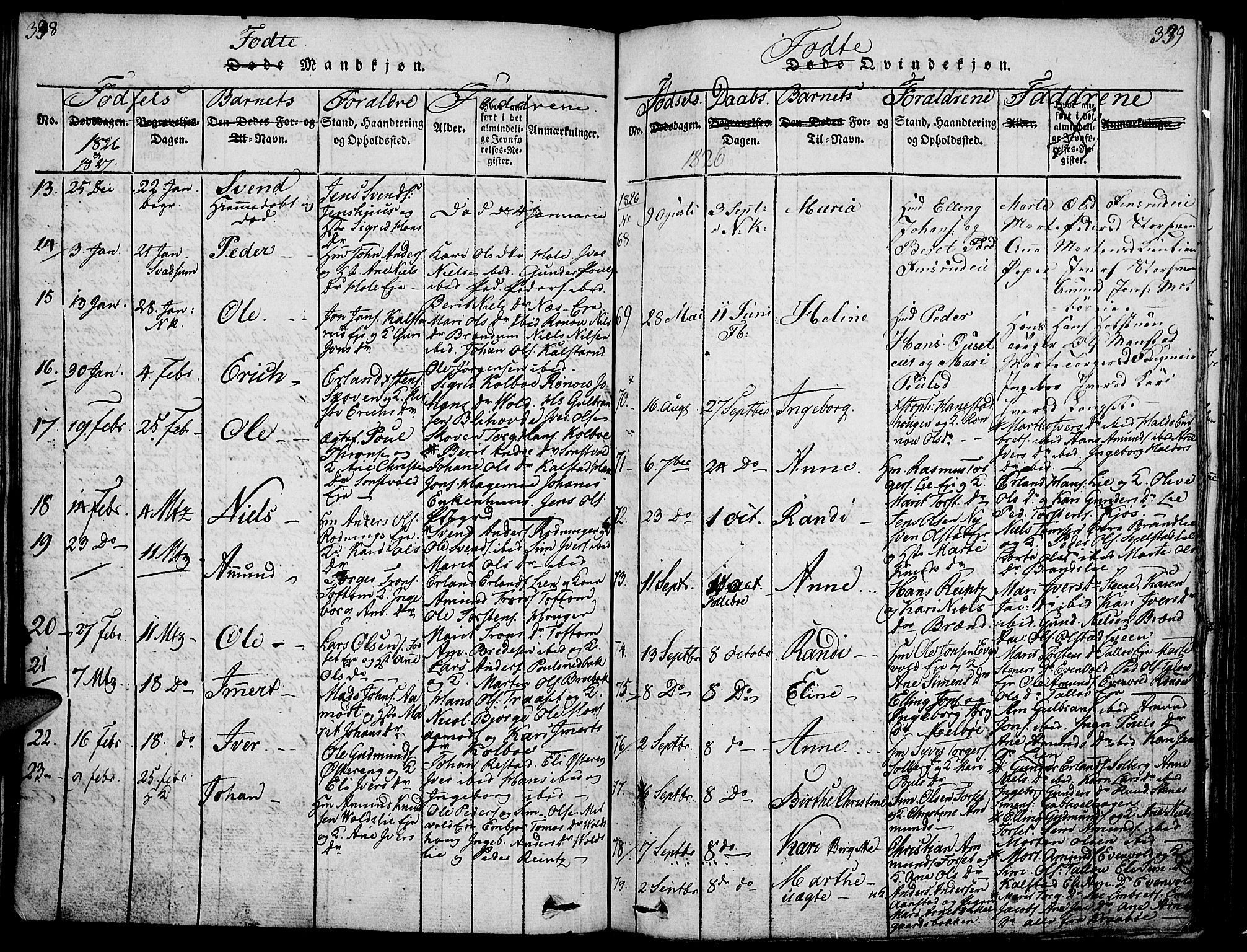 Gausdal prestekontor, AV/SAH-PREST-090/H/Ha/Haa/L0005: Parish register (official) no. 5, 1817-1829, p. 338-339