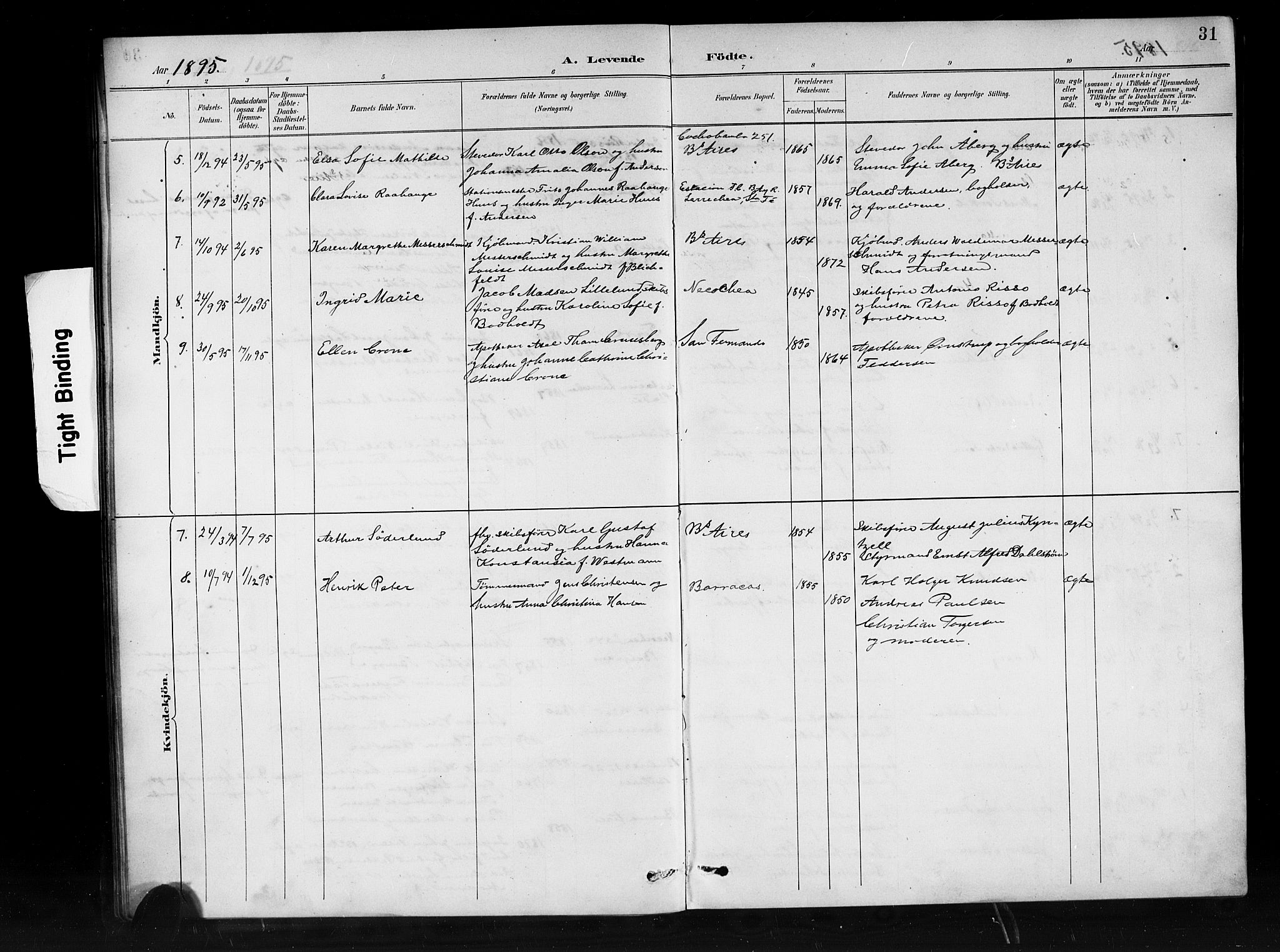 Den norske sjømannsmisjon i utlandet/Syd-Amerika (Buenos Aires m.fl.), SAB/SAB/PA-0118/H/Ha/L0001: Parish register (official) no. A 1, 1888-1898, p. 31