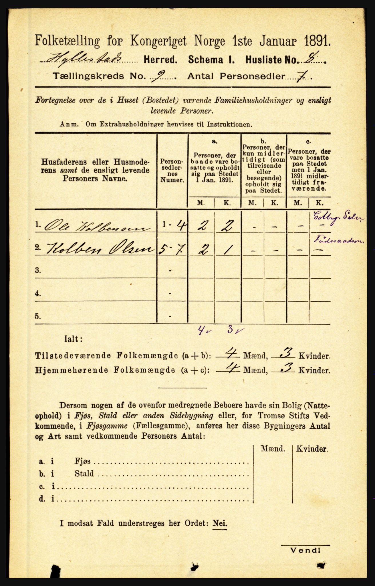 RA, 1891 census for 1413 Hyllestad, 1891, p. 1560