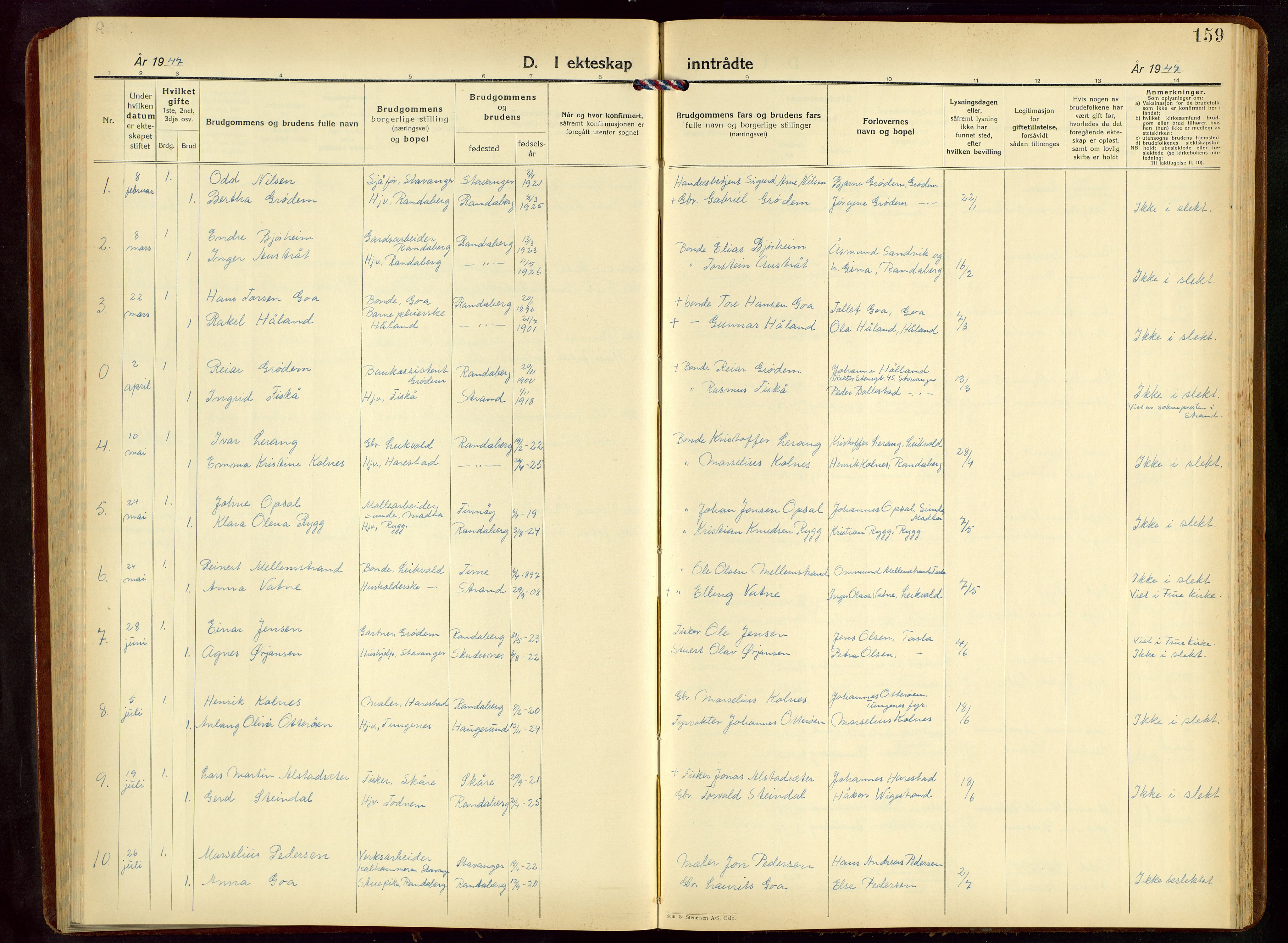 Hetland sokneprestkontor, AV/SAST-A-101826/30/30BB/L0015: Parish register (copy) no. B 15, 1940-1955, p. 159