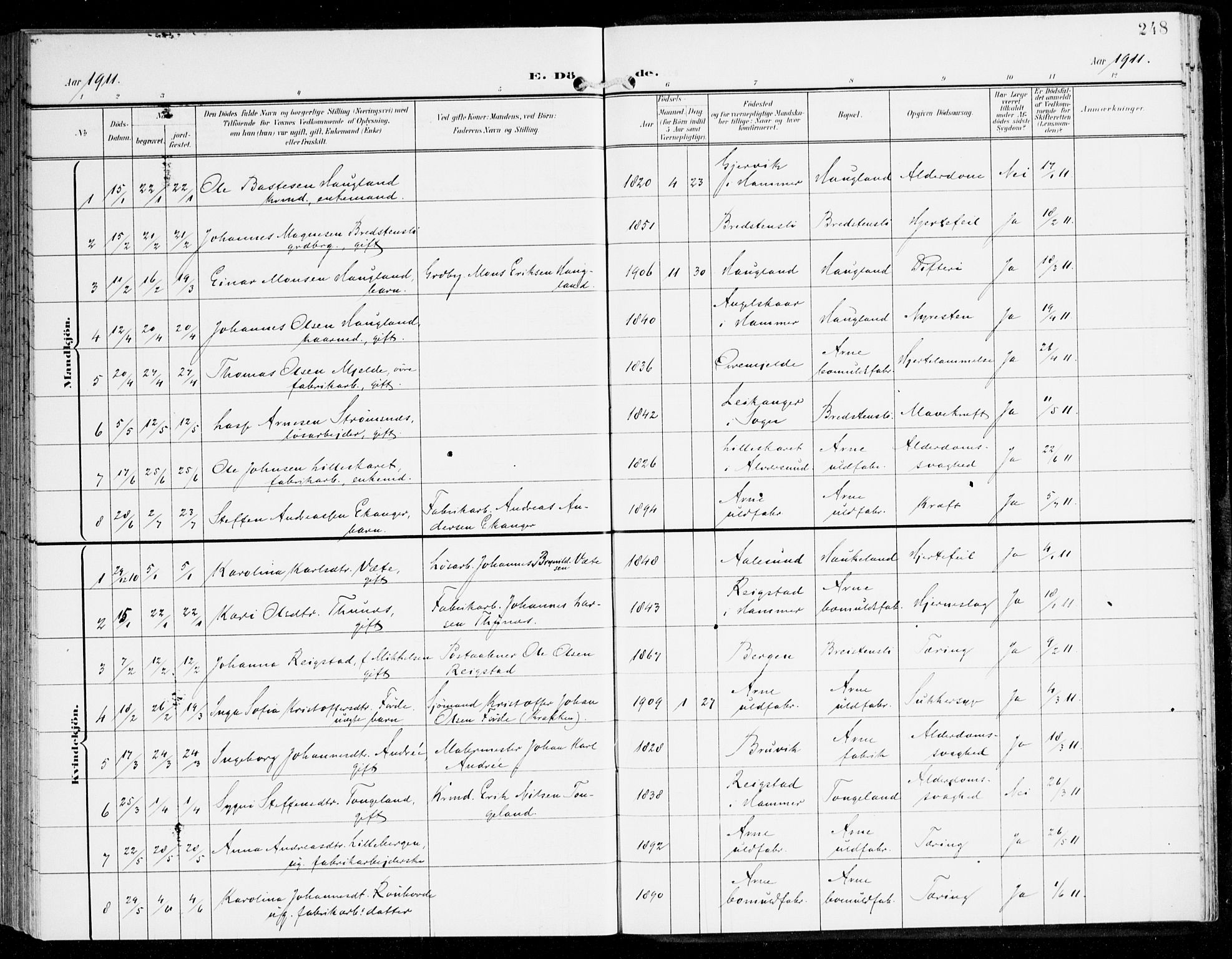 Haus sokneprestembete, AV/SAB-A-75601/H/Haa: Parish register (official) no. D 2, 1899-1912, p. 248