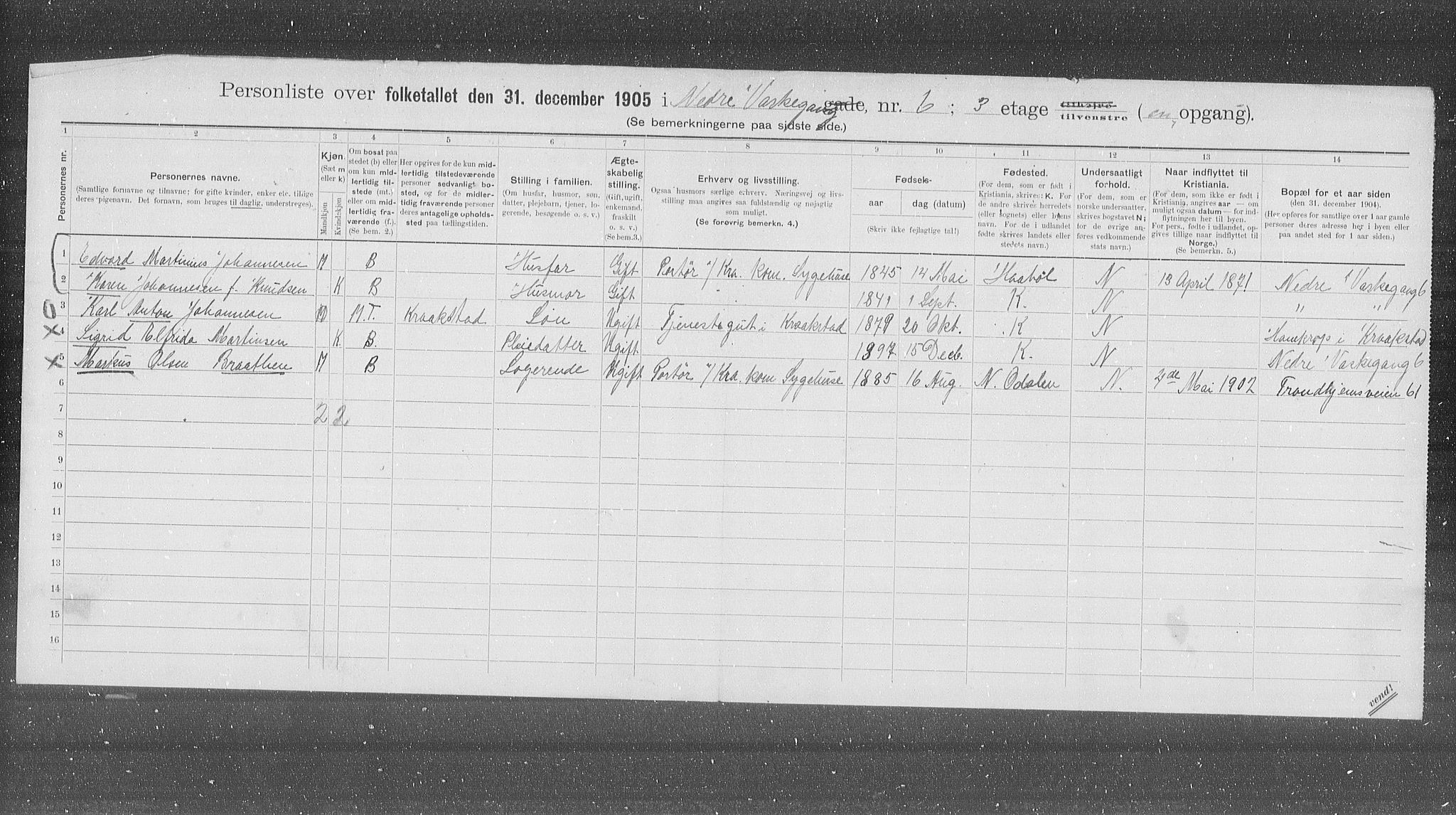 OBA, Municipal Census 1905 for Kristiania, 1905, p. 36546