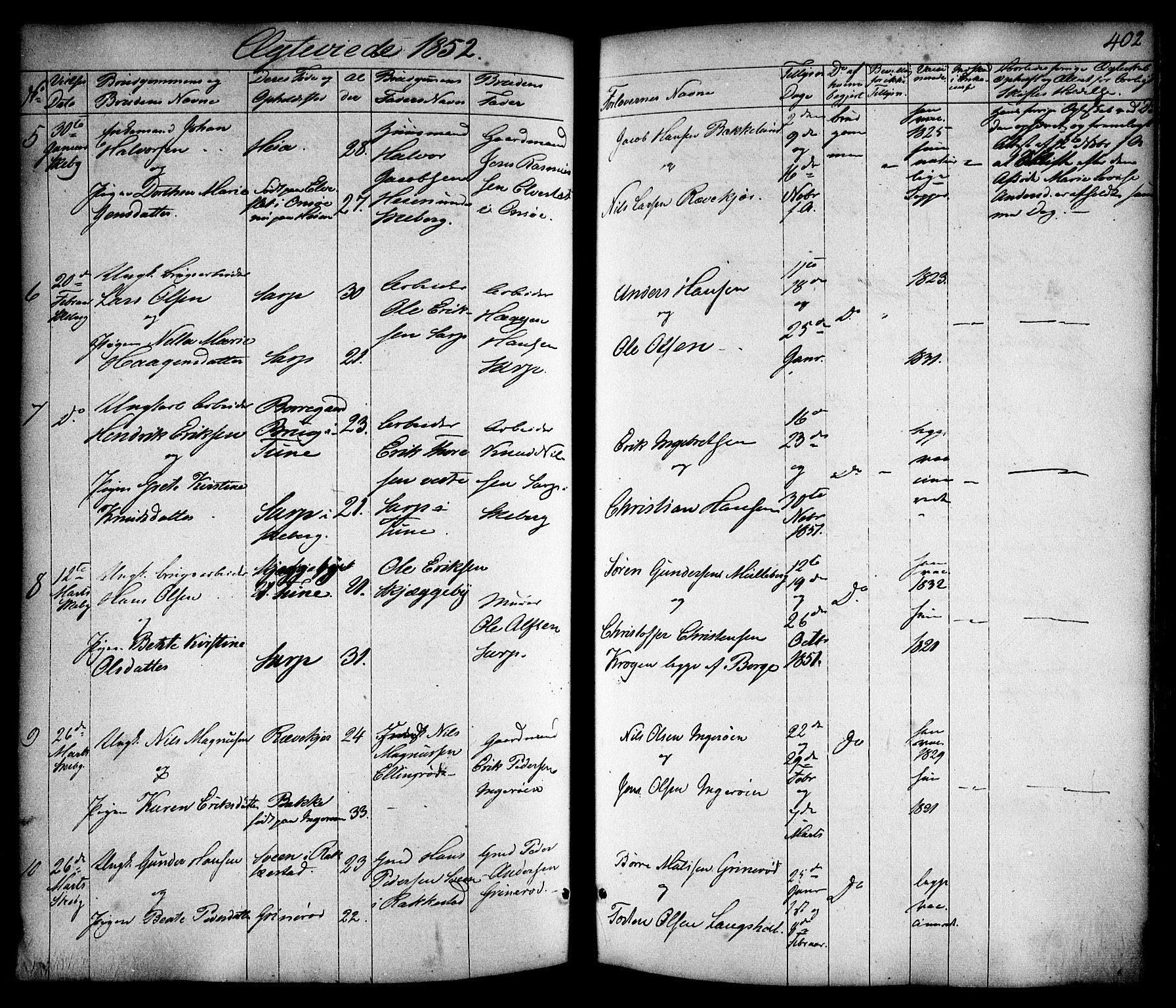 Skjeberg prestekontor Kirkebøker, AV/SAO-A-10923/F/Fa/L0006: Parish register (official) no. I 6, 1846-1858, p. 402