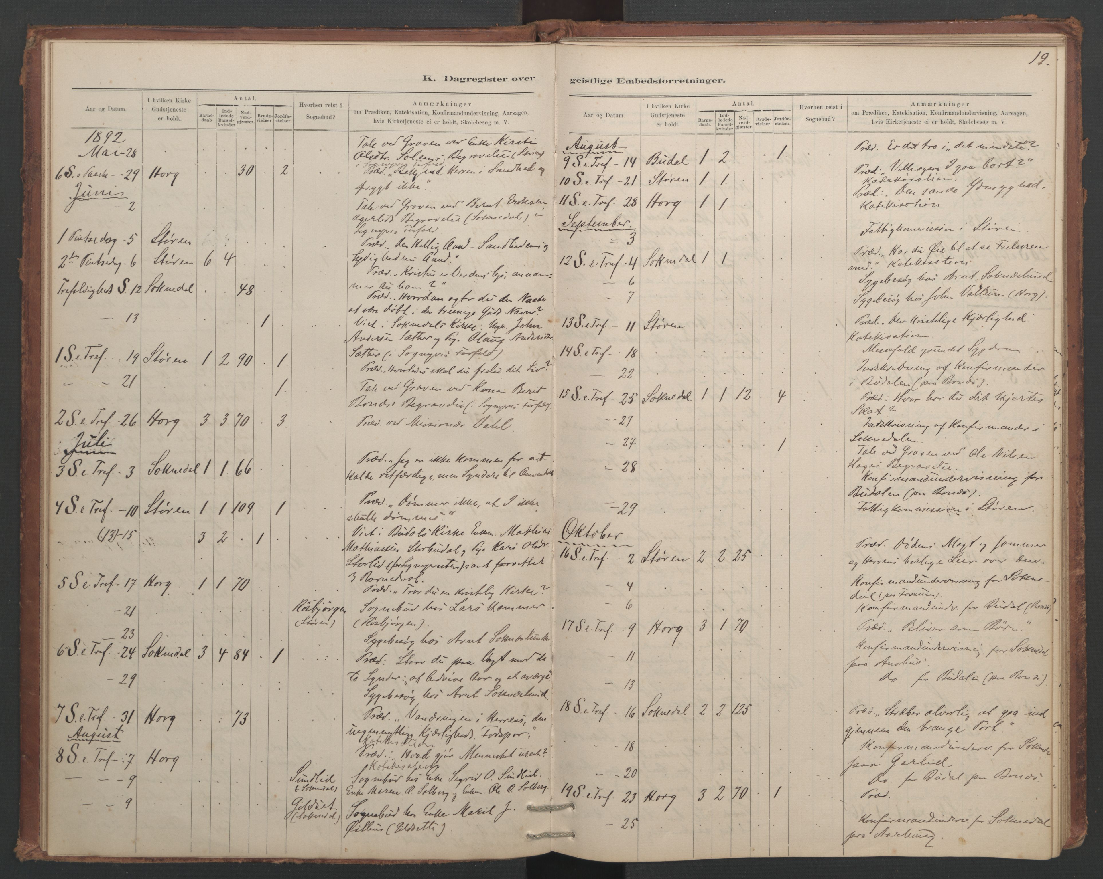 Ministerialprotokoller, klokkerbøker og fødselsregistre - Sør-Trøndelag, AV/SAT-A-1456/687/L1012: Diary records no. 687B01, 1887-1914, p. 19