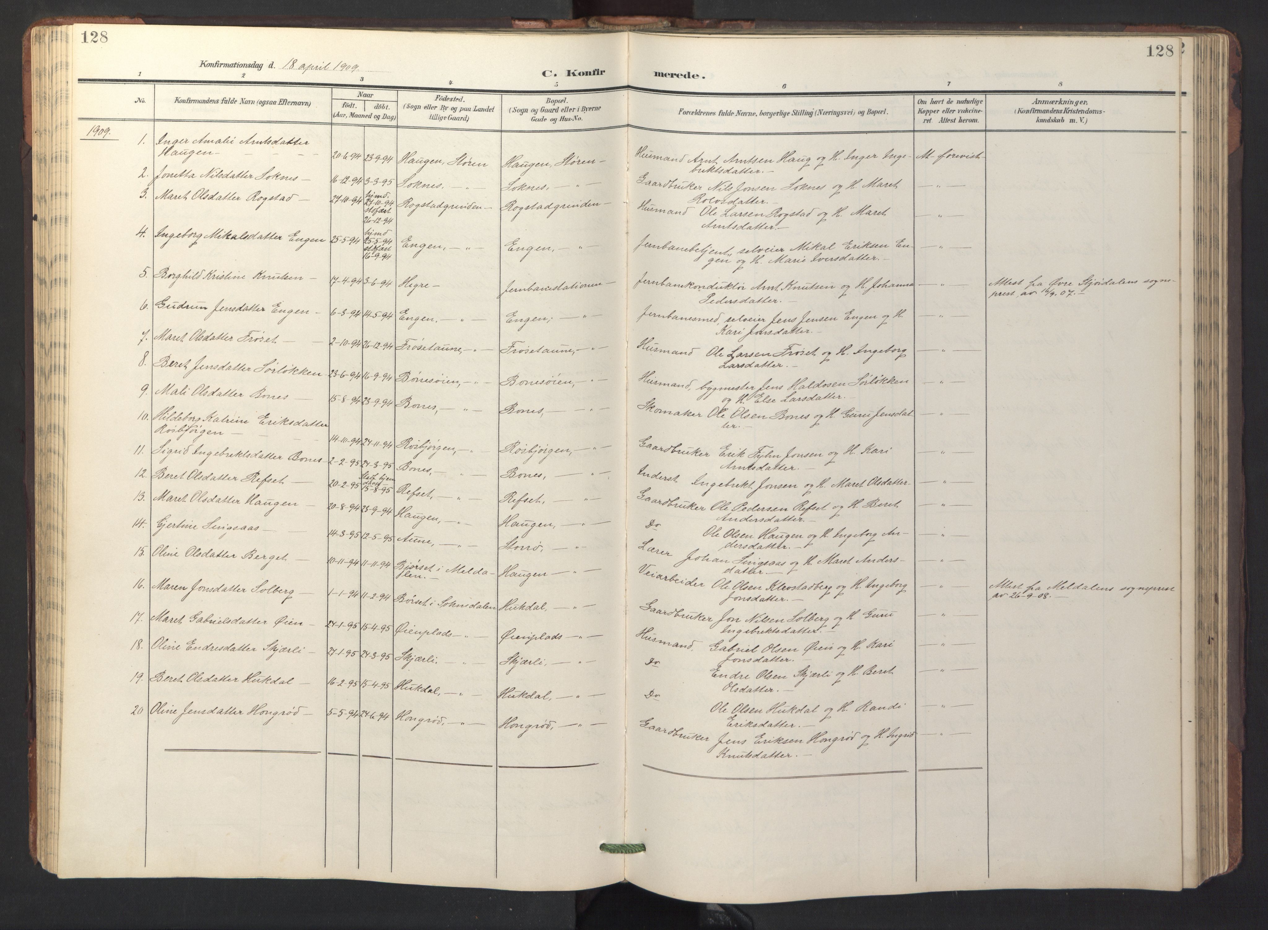 Ministerialprotokoller, klokkerbøker og fødselsregistre - Sør-Trøndelag, AV/SAT-A-1456/687/L1019: Parish register (copy) no. 687C03, 1904-1931, p. 128