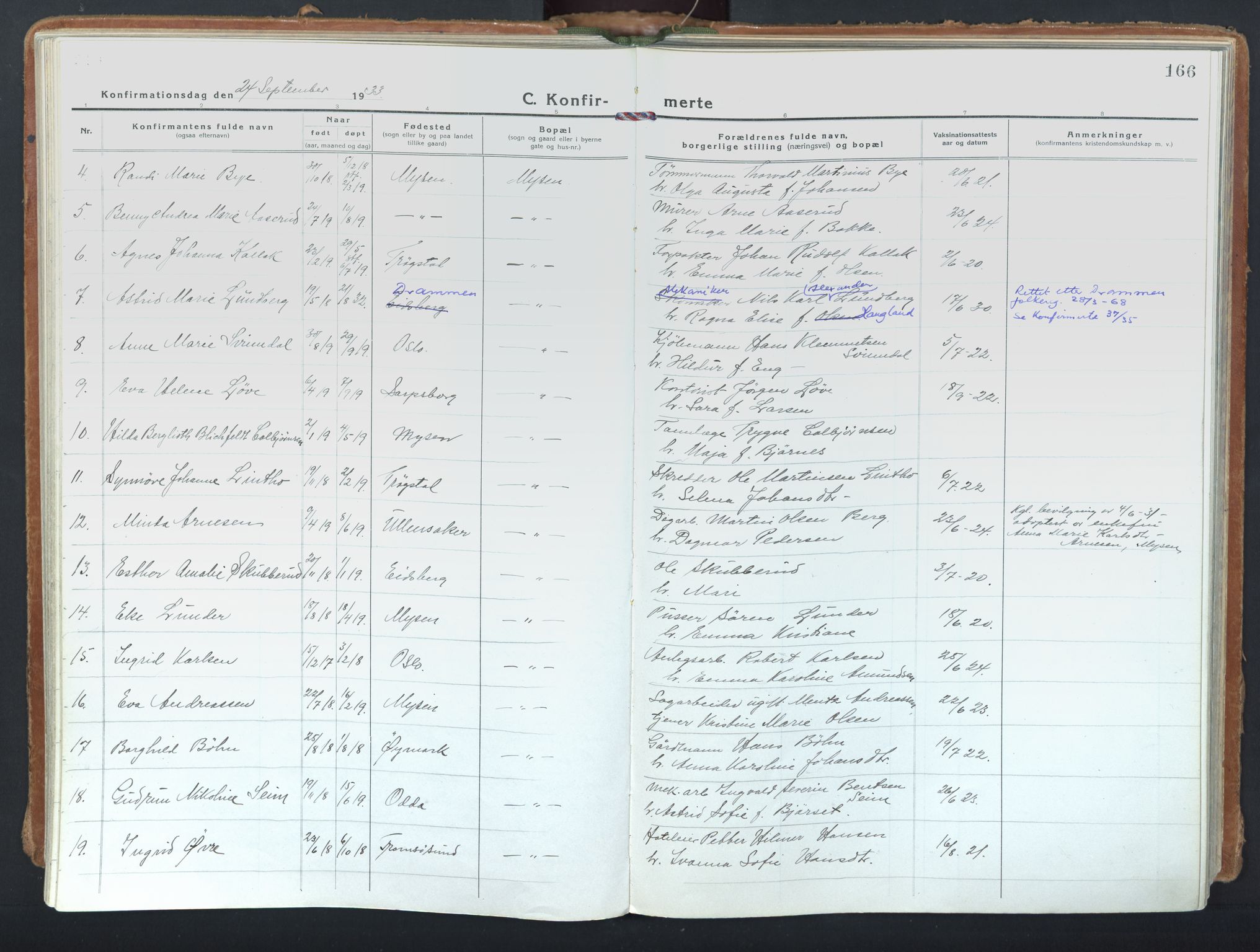 Eidsberg prestekontor Kirkebøker, SAO/A-10905/F/Fd/L0001: Parish register (official) no. IV 1, 1921-1948, p. 166