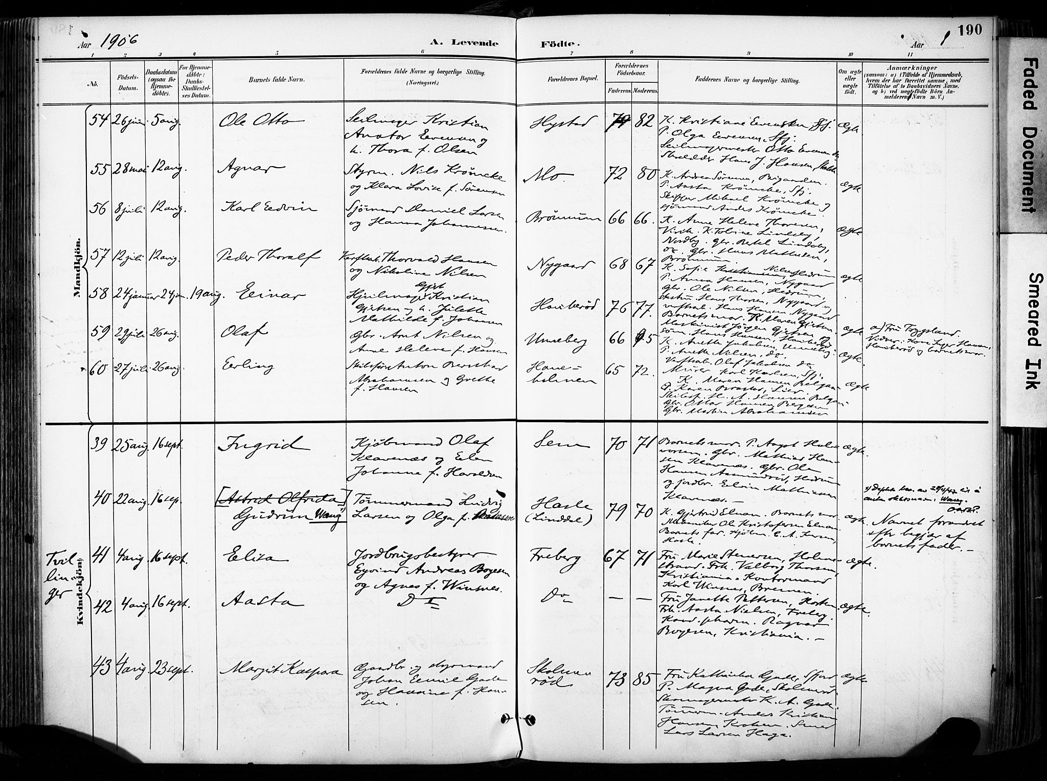 Sandar kirkebøker, SAKO/A-243/F/Fa/L0014: Parish register (official) no. 14, 1896-1909, p. 190
