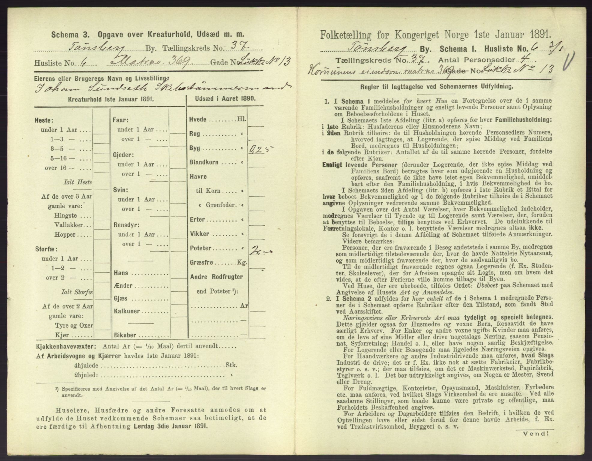 RA, 1891 census for 0705 Tønsberg, 1891, p. 1058