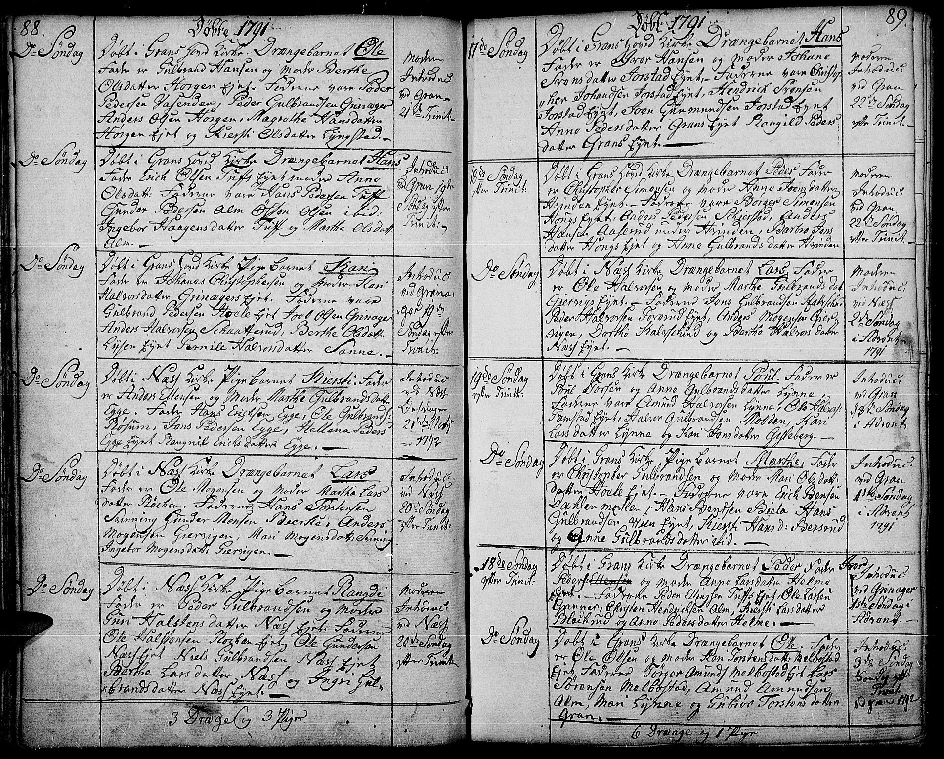 Gran prestekontor, AV/SAH-PREST-112/H/Ha/Haa/L0006: Parish register (official) no. 6, 1787-1824, p. 88-89