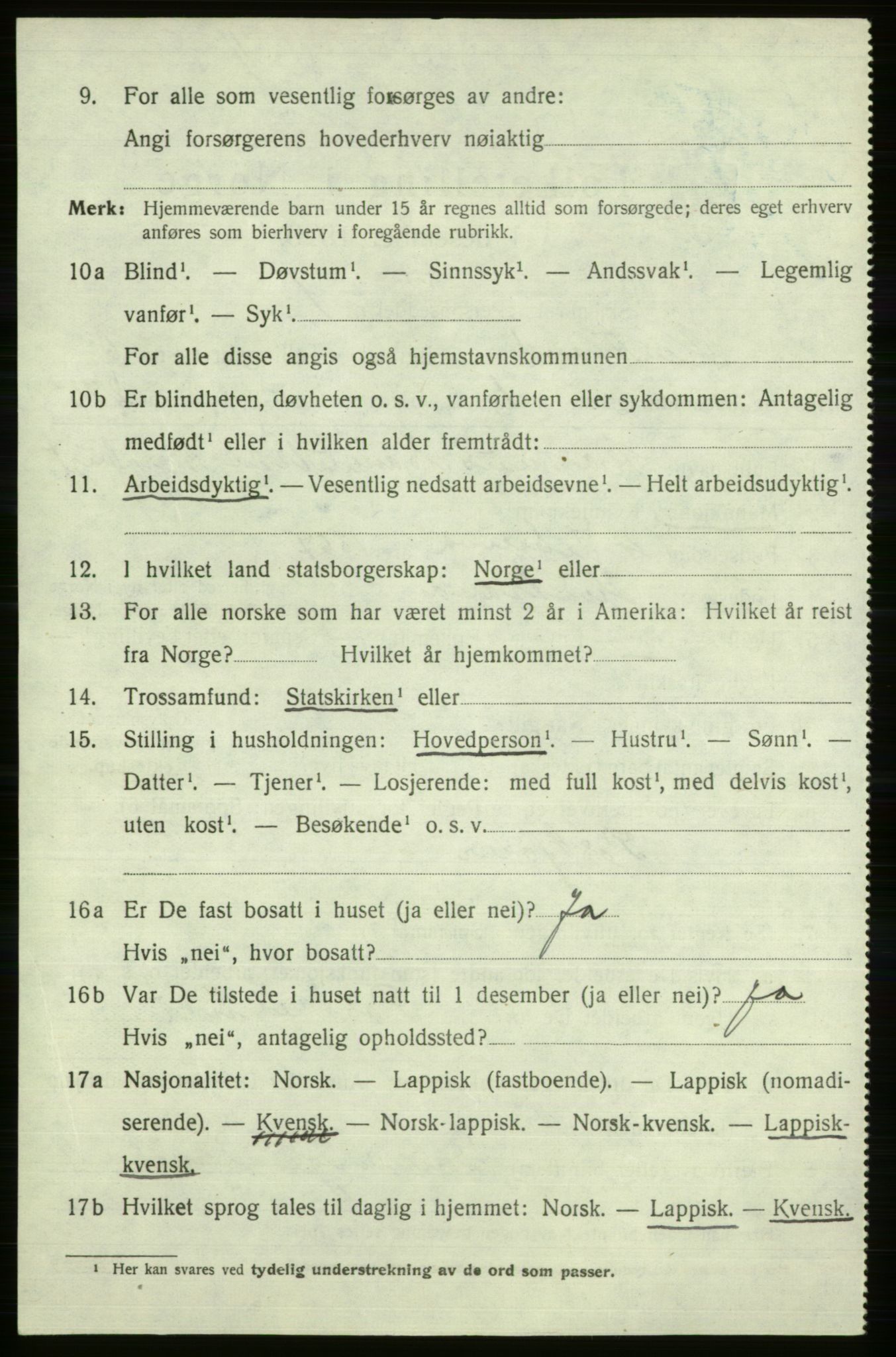 SATØ, 1920 census for Kistrand, 1920, p. 3615