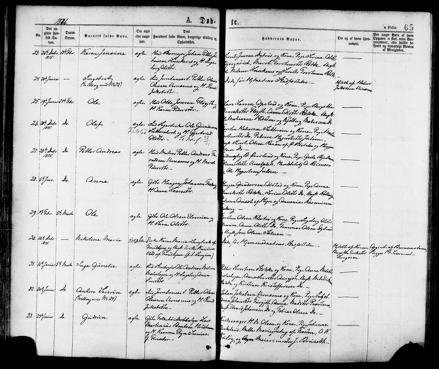 Ministerialprotokoller, klokkerbøker og fødselsregistre - Nord-Trøndelag, AV/SAT-A-1458/709/L0076: Parish register (official) no. 709A16, 1871-1879, p. 65