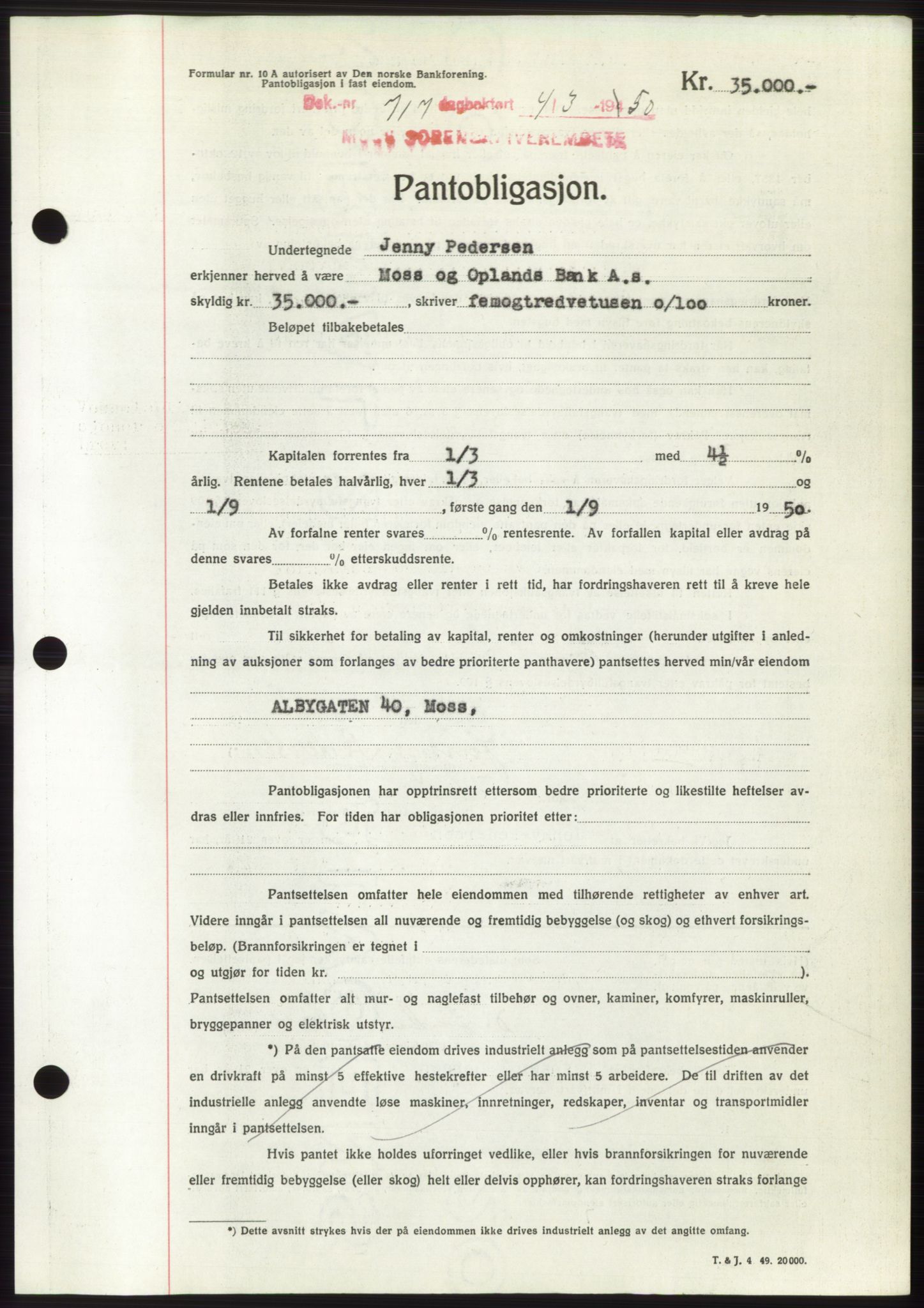 Moss sorenskriveri, SAO/A-10168: Mortgage book no. B23, 1949-1950, Diary no: : 717/1950