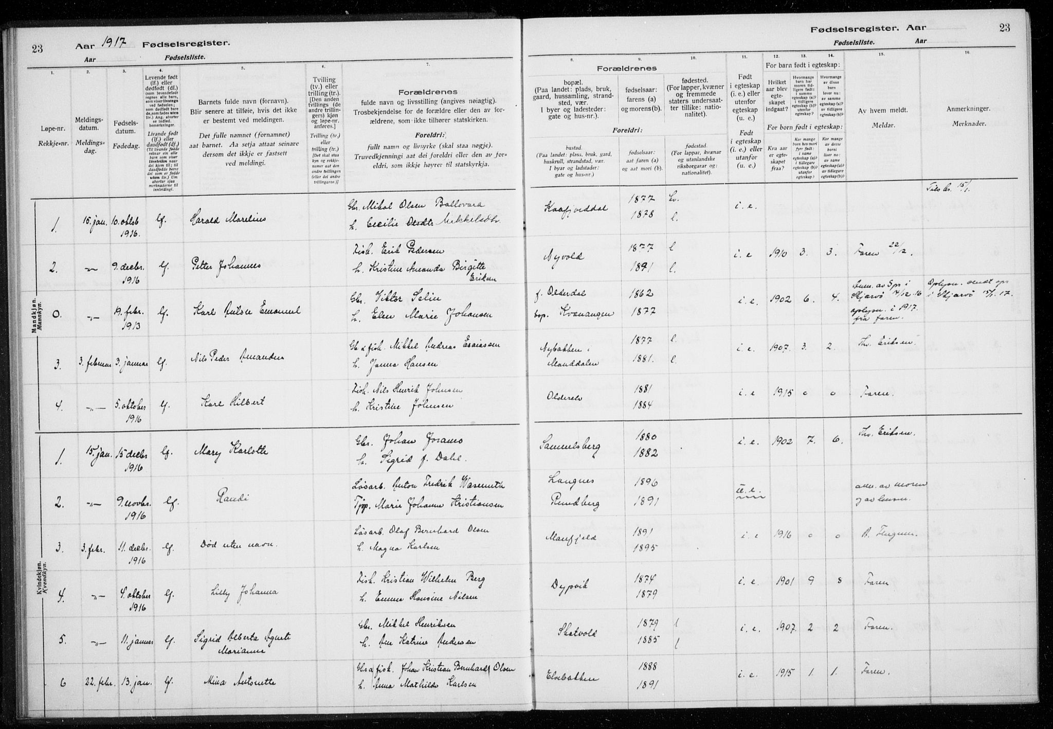 Lyngen sokneprestembete, AV/SATØ-S-1289/I/Ia/L0075: Birth register no. 75, 1916-1924, p. 23