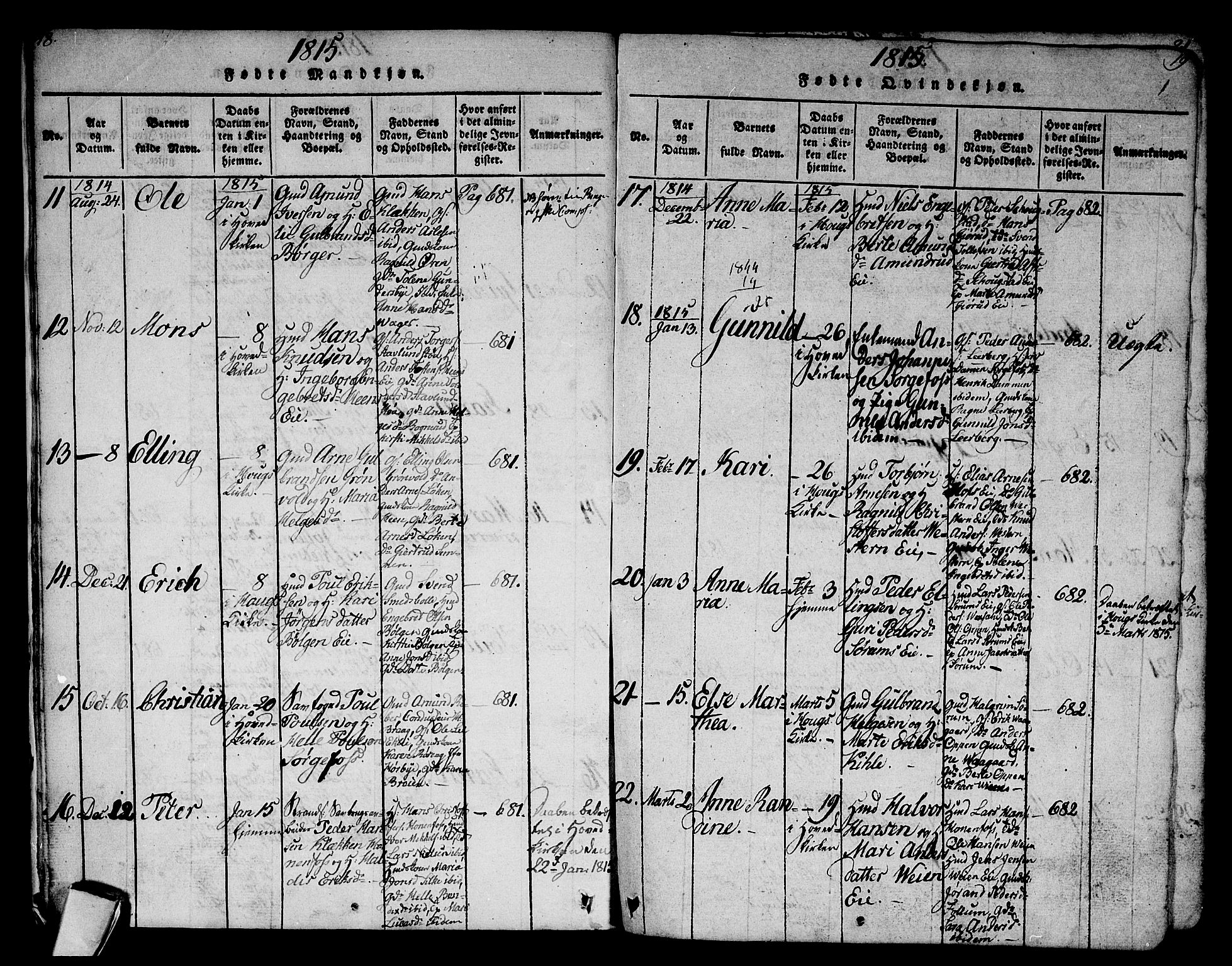 Norderhov kirkebøker, AV/SAKO-A-237/G/Ga/L0002: Parish register (copy) no. I 2, 1814-1867, p. 18-19