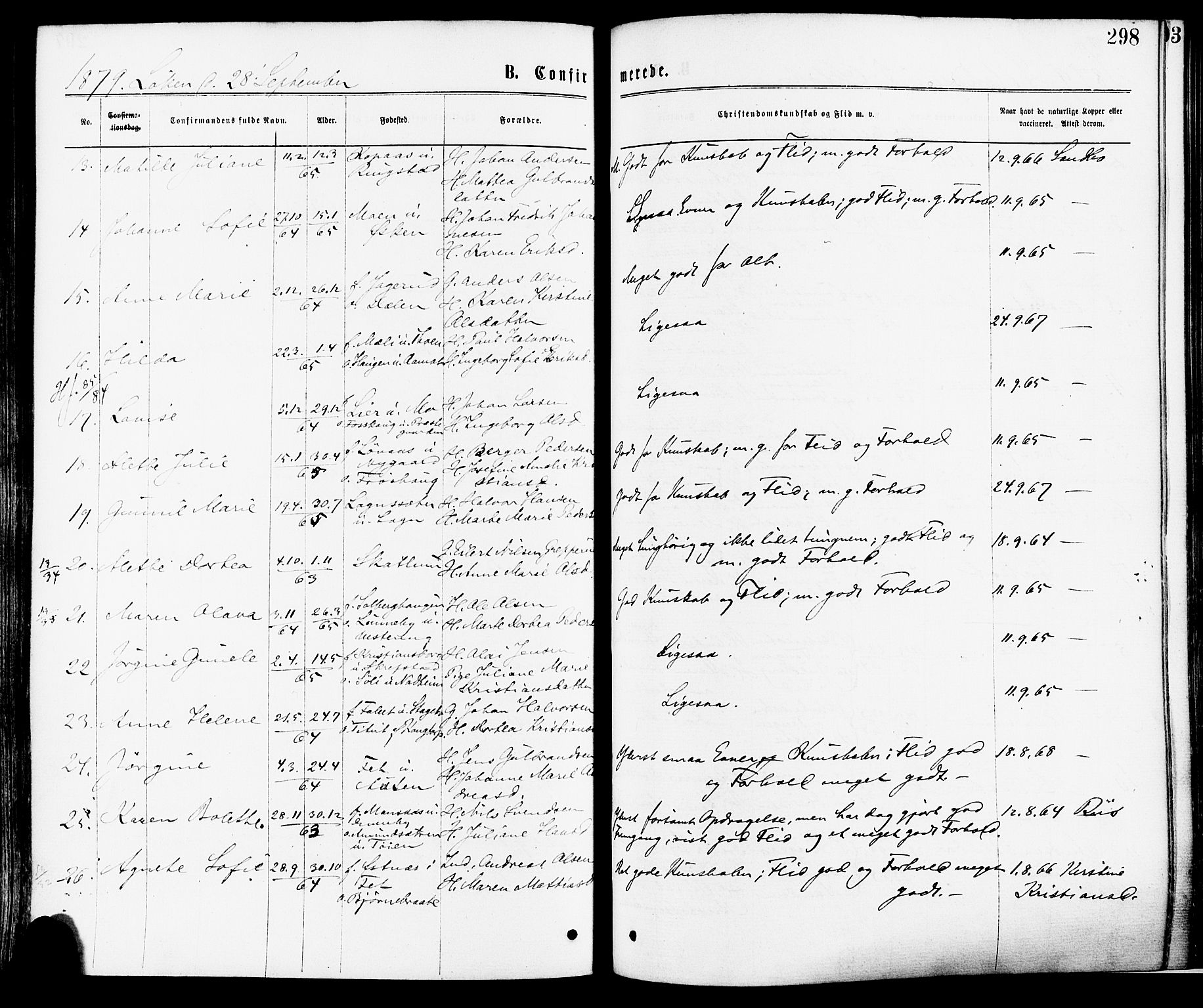 Høland prestekontor Kirkebøker, AV/SAO-A-10346a/F/Fa/L0012.a: Parish register (official) no. I 12A, 1869-1879, p. 298