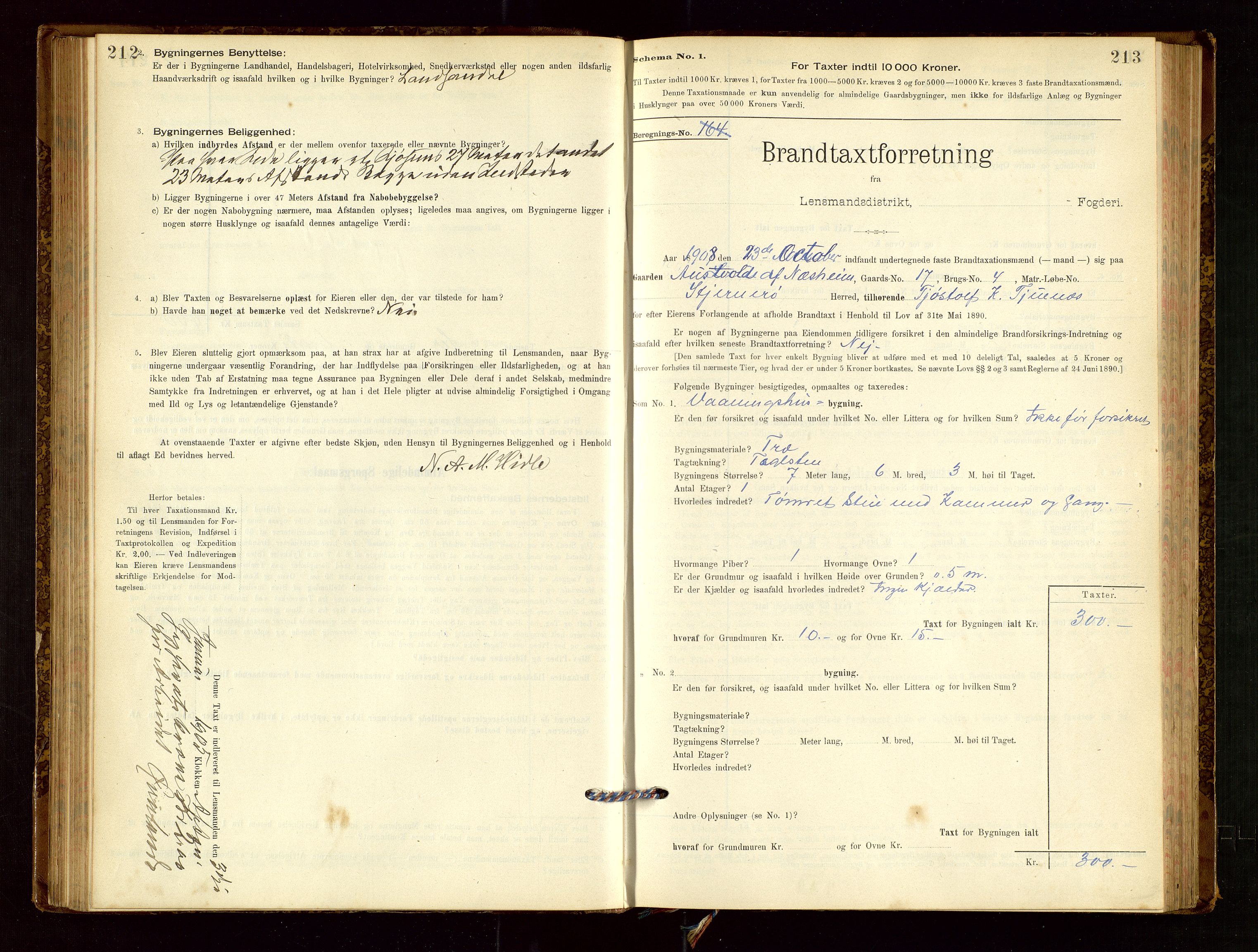 Nedstrand lensmannskontor, AV/SAST-A-100236/Gob/L0001: "Brandtaxationsprotokol for Nerstrand Lensmandsdistrikt Ryfylke fogderi", 1895-1915, p. 212-213