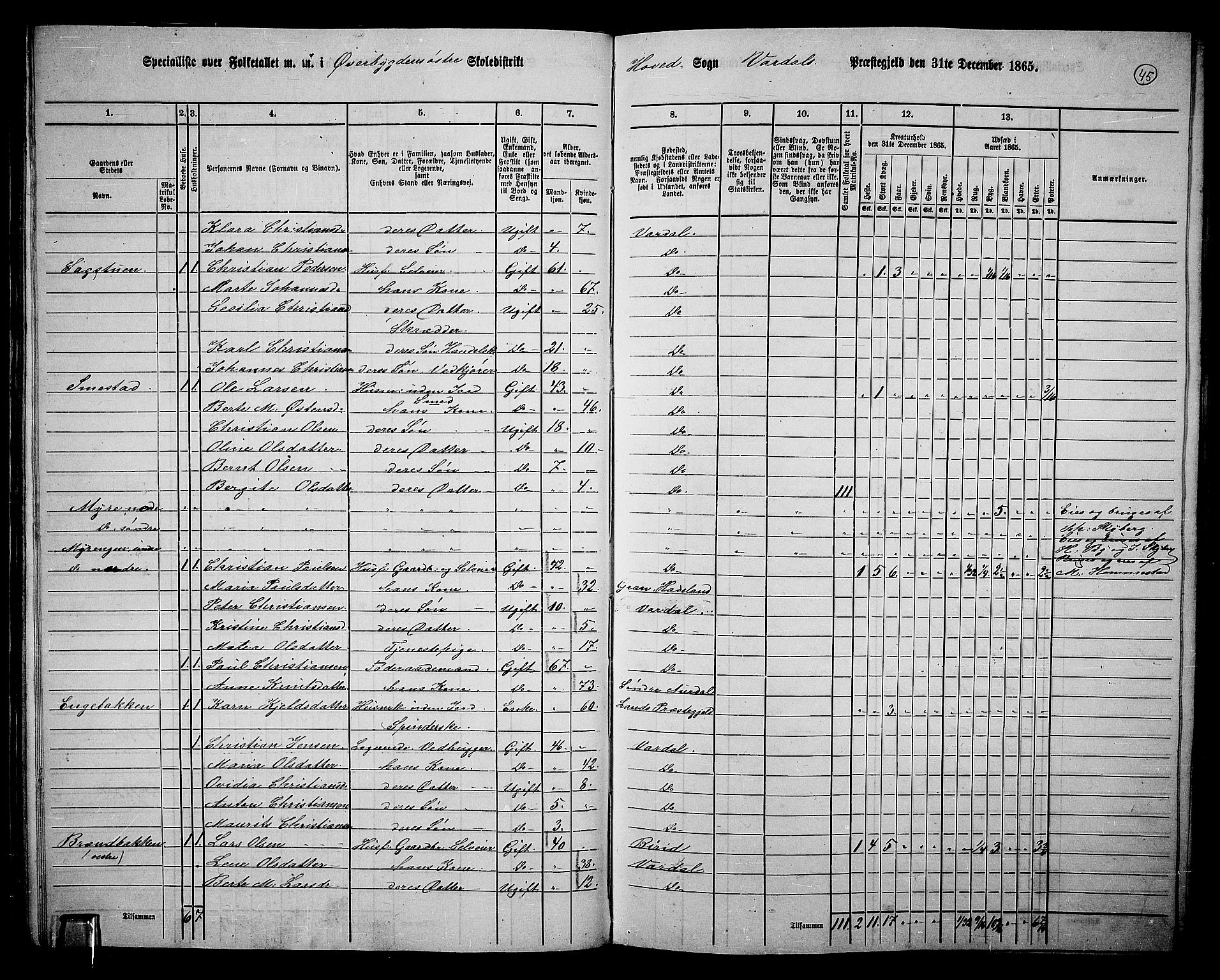 RA, 1865 census for Vardal/Vardal og Hunn, 1865, p. 41