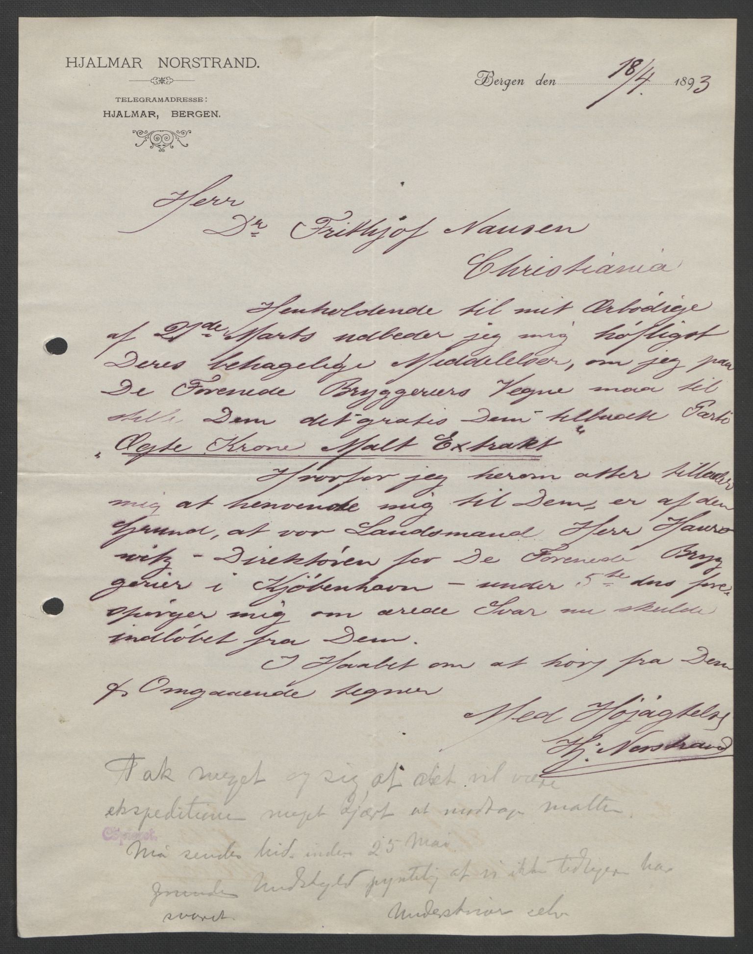 Arbeidskomitéen for Fridtjof Nansens polarekspedisjon, AV/RA-PA-0061/D/L0004: Innk. brev og telegrammer vedr. proviant og utrustning, 1892-1893, p. 751