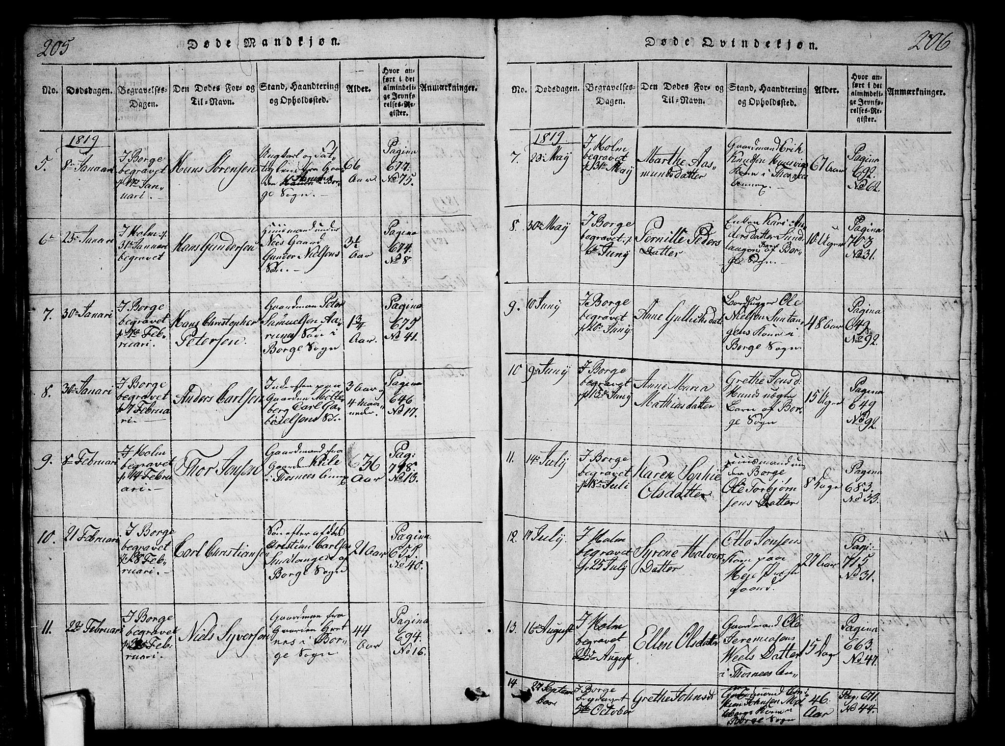 Borge prestekontor Kirkebøker, AV/SAO-A-10903/G/Ga/L0001: Parish register (copy) no.  I 1, 1815-1835, p. 205-206