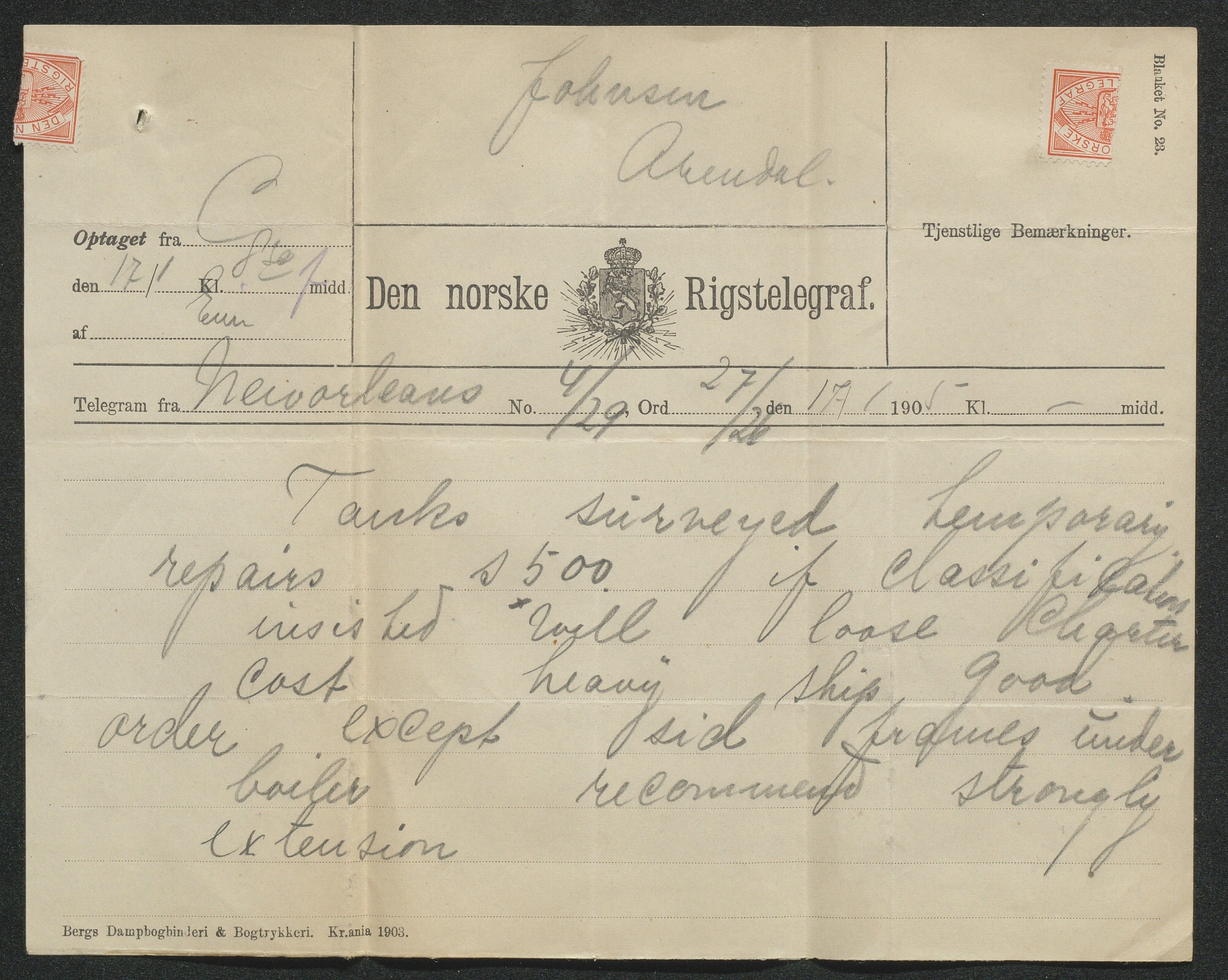 Arendals Dampskibsselskab (ADS), AAKS/PA-1716/1/15/L0018: Skipspapirer D/S Spero, 1898-1904