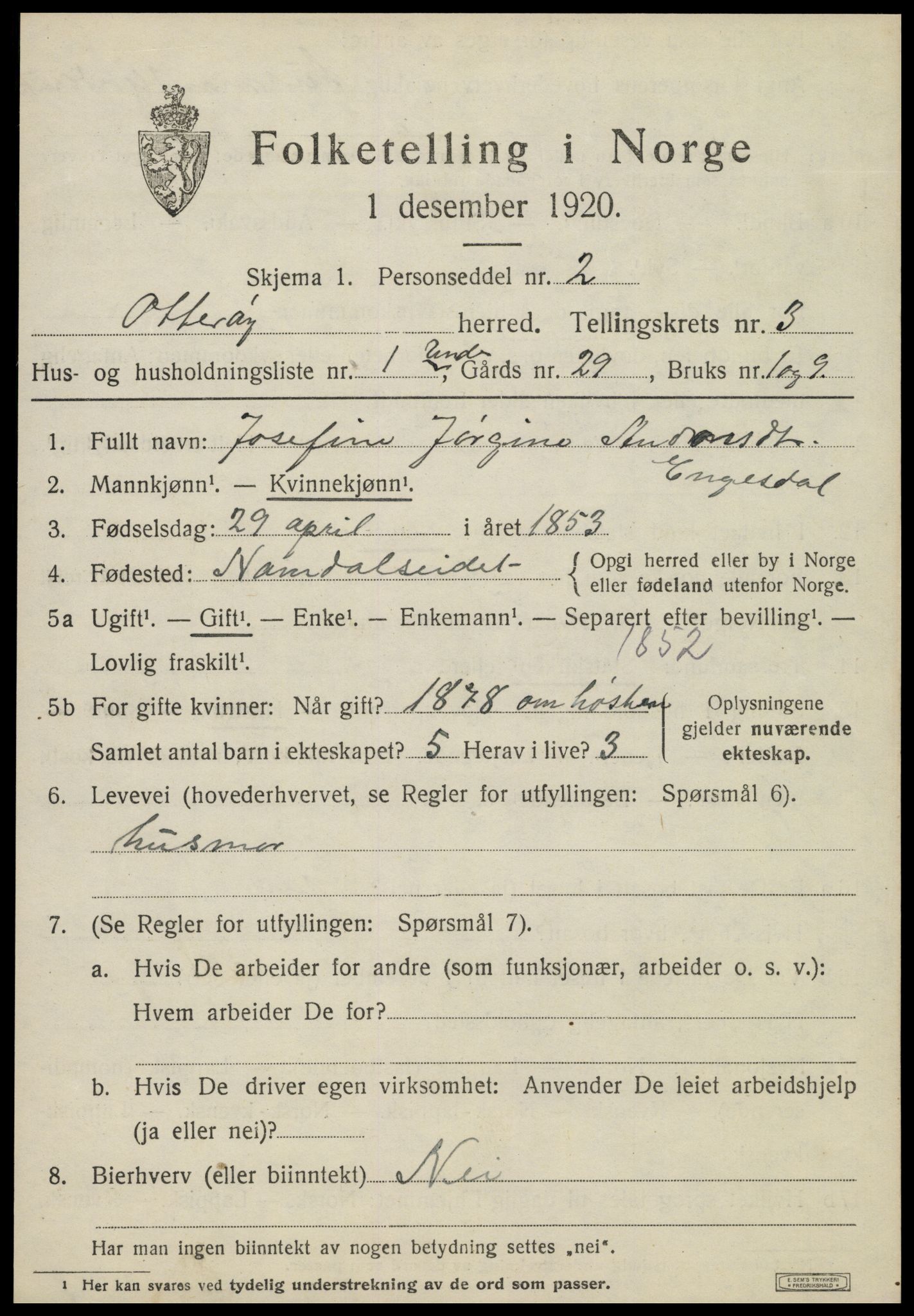 SAT, 1920 census for Otterøy, 1920, p. 1407