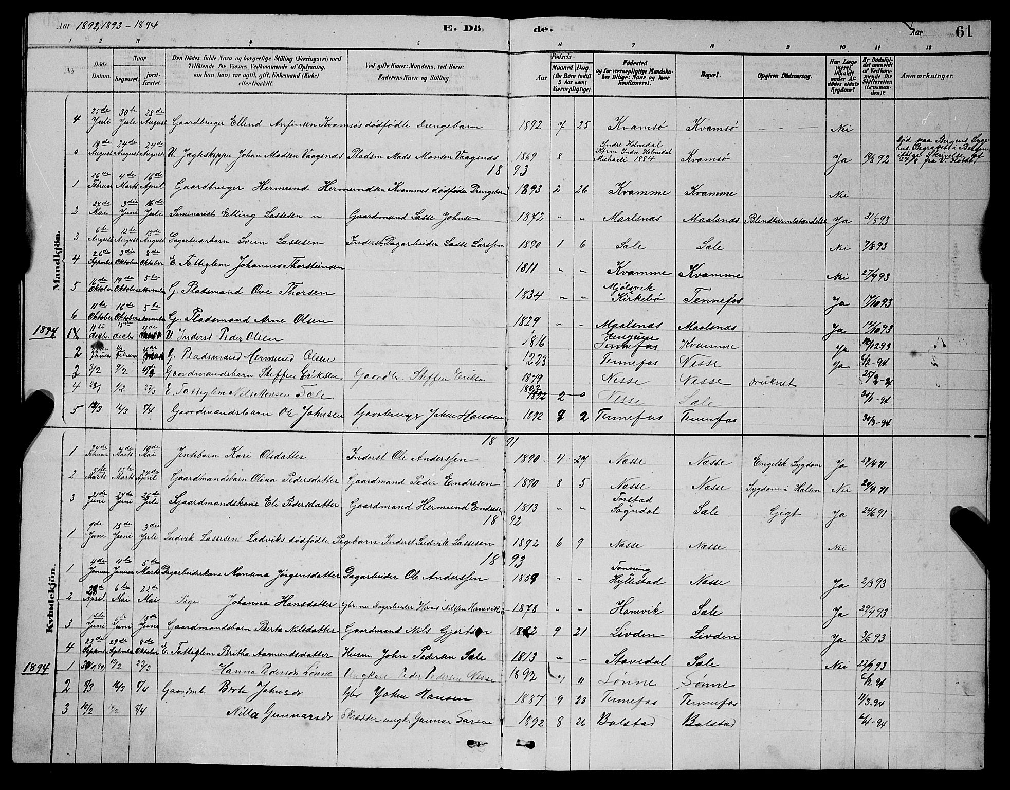 Balestrand sokneprestembete, AV/SAB-A-79601/H/Hab/Habc/L0002: Parish register (copy) no. C 2, 1878-1895, p. 61