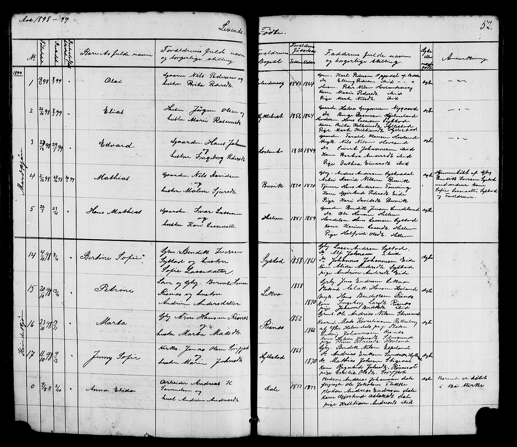 Hyllestad sokneprestembete, SAB/A-80401: Parish register (copy) no. A 2, 1876-1906, p. 57