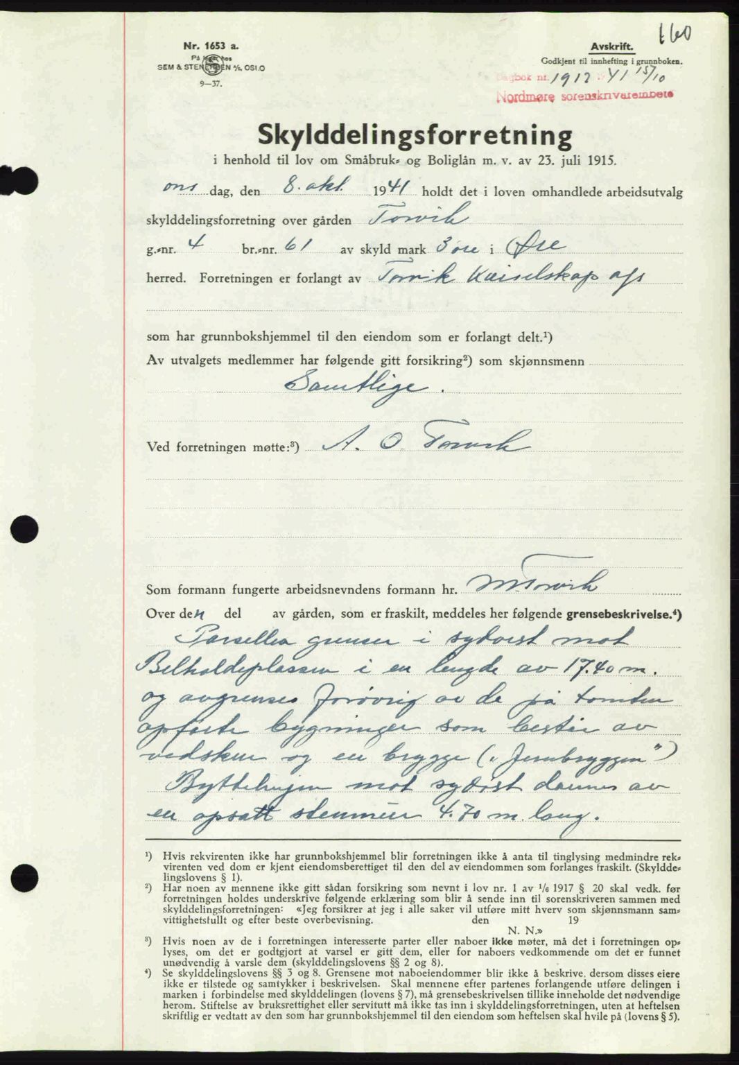 Nordmøre sorenskriveri, AV/SAT-A-4132/1/2/2Ca: Mortgage book no. A91, 1941-1942, Diary no: : 1912/1941