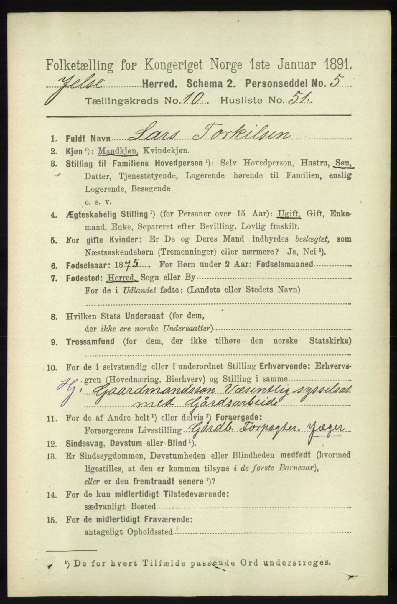 RA, 1891 census for 1138 Jelsa, 1891, p. 2731