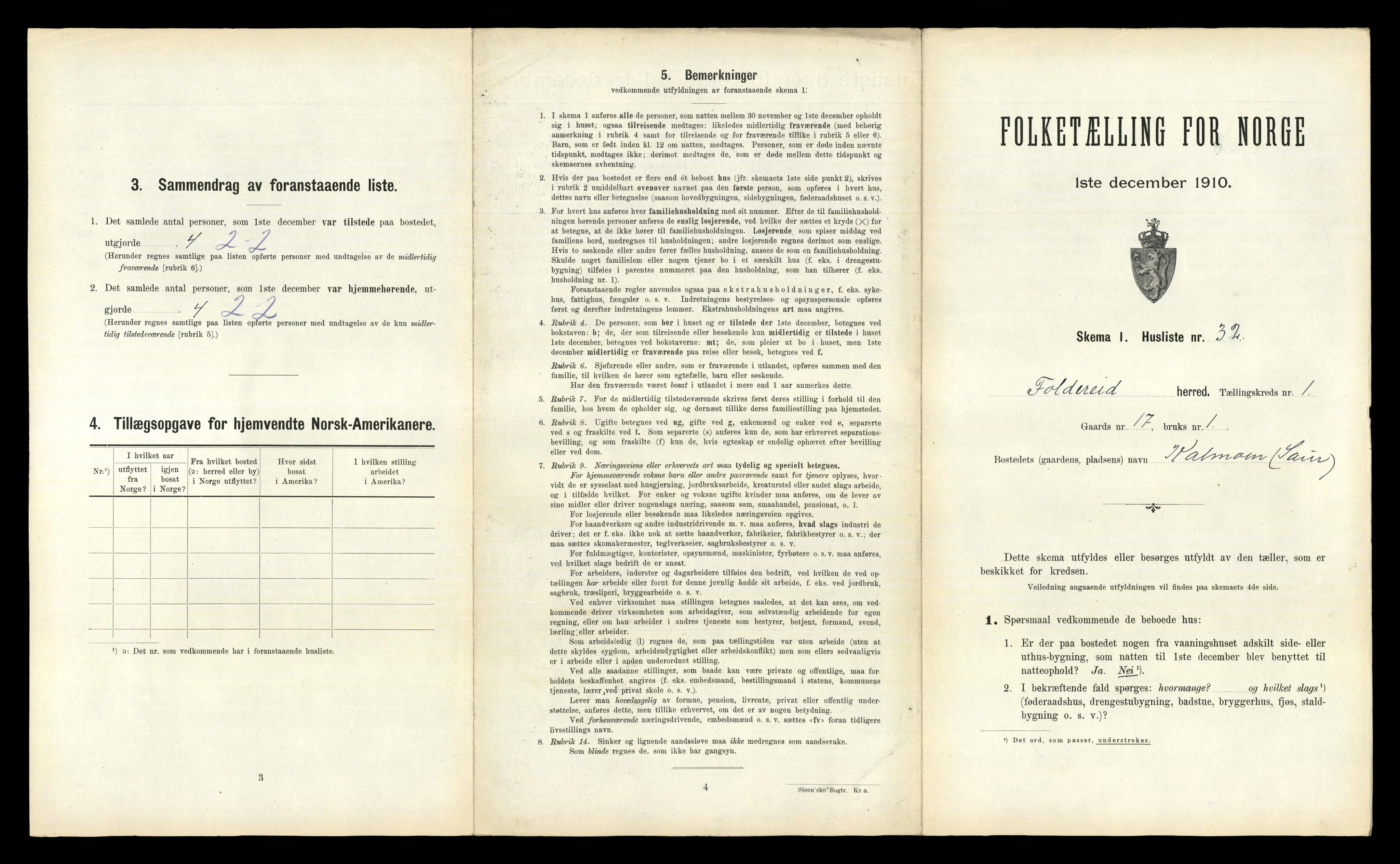 RA, 1910 census for Foldereid, 1910, p. 86