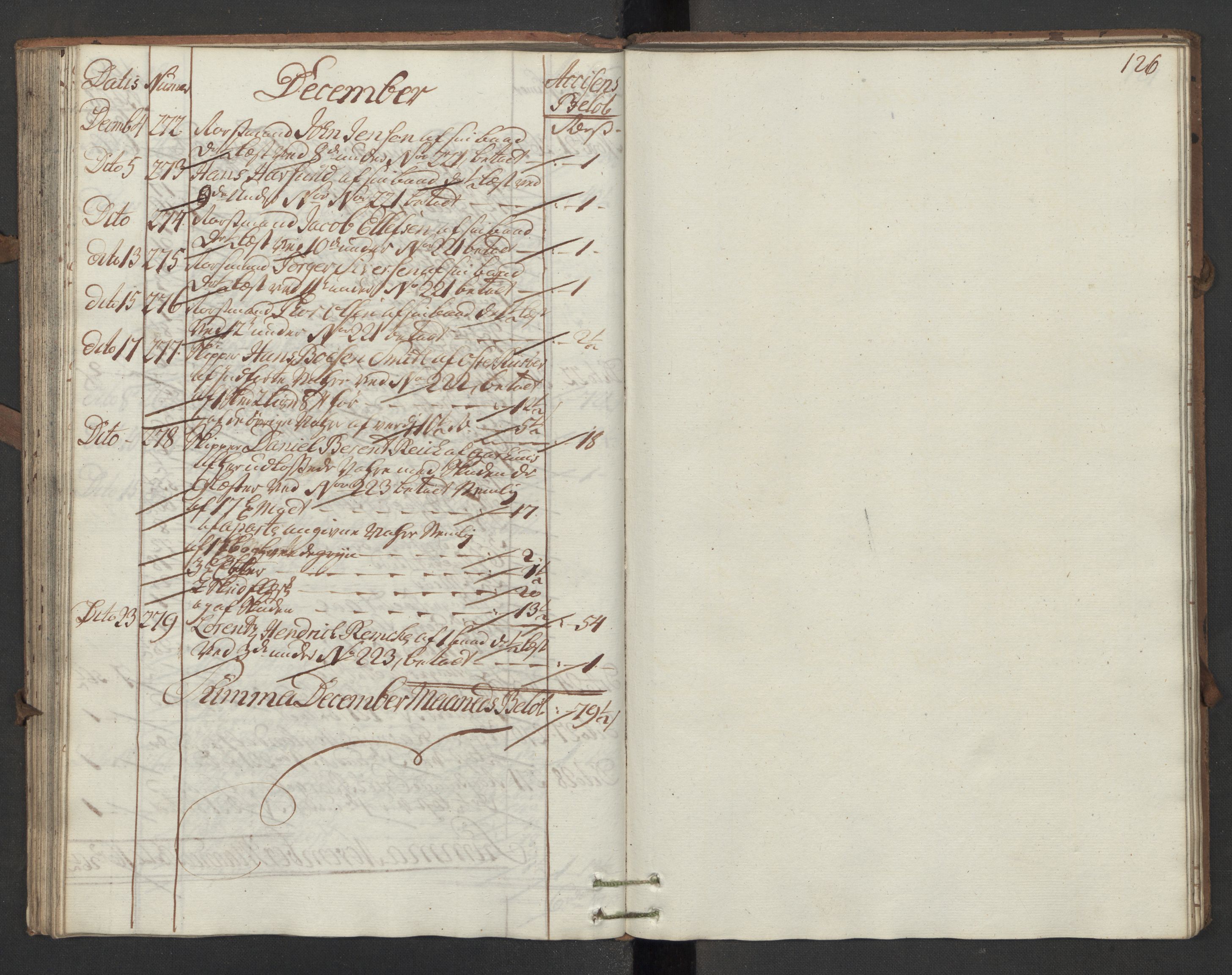 Generaltollkammeret, tollregnskaper, AV/RA-EA-5490/R13/L0028/0001: Tollregnskaper Kragerø / Inngående hovedtollbok, 1760, p. 125b-126a