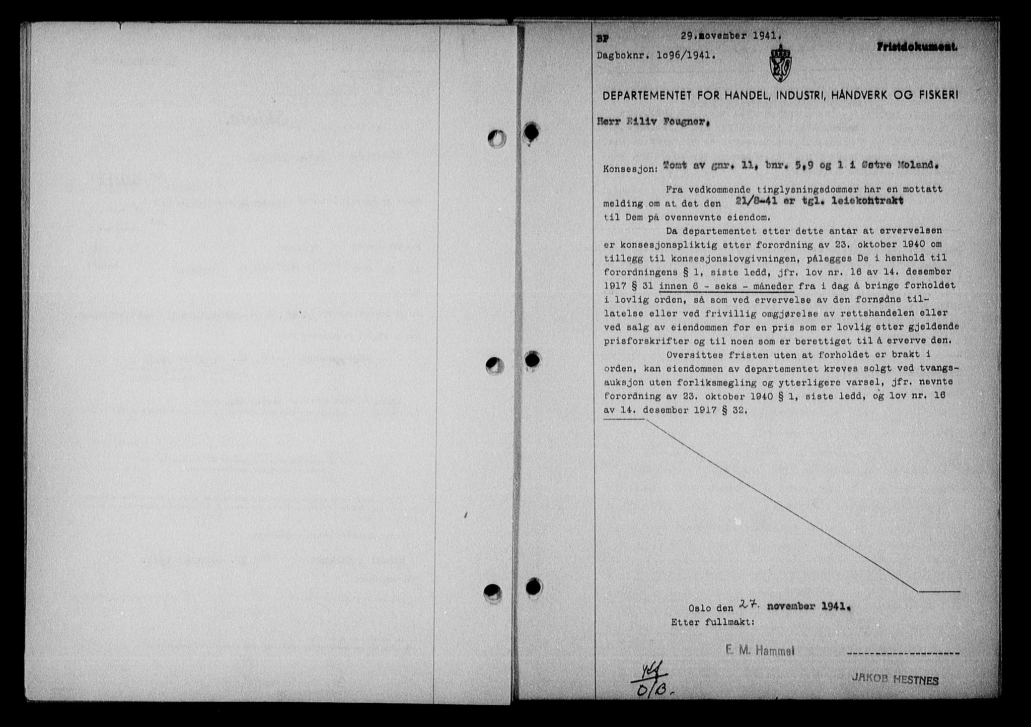 Nedenes sorenskriveri, SAK/1221-0006/G/Gb/Gba/L0049: Mortgage book no. A-III, 1941-1942, Diary no: : 1096/1941