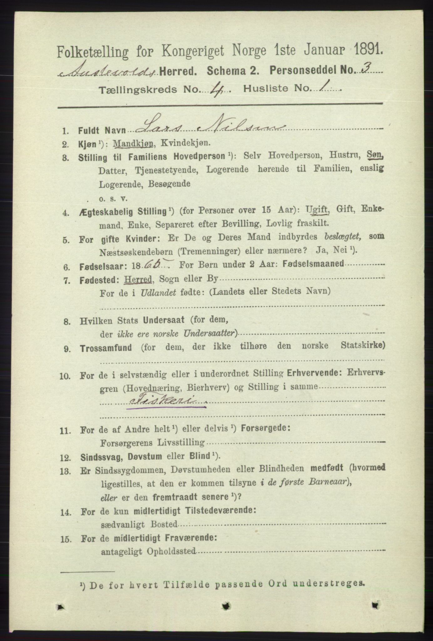 RA, 1891 census for 1244 Austevoll, 1891, p. 1416